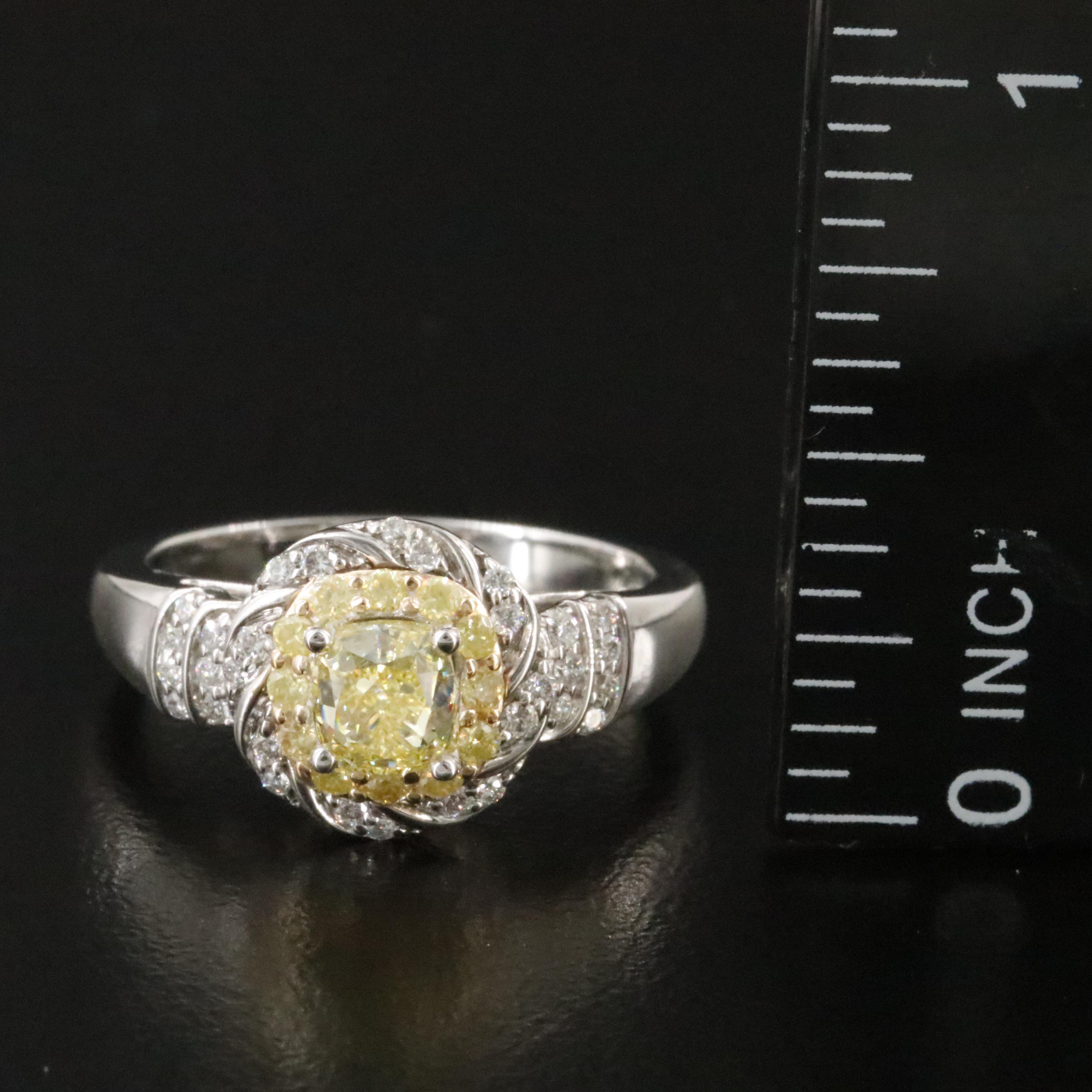 Chromia 18K 1.41 CTW Diamond Ring with Fancy Yellow Diamonds and GIA Report
