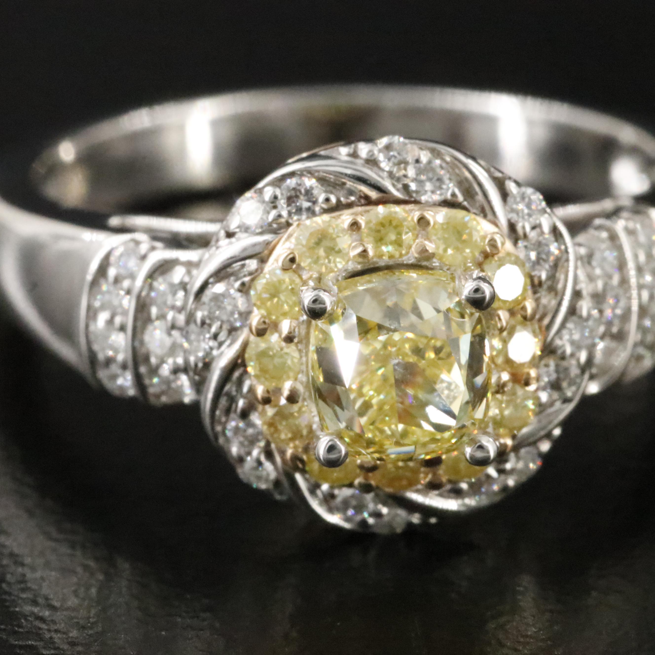 Chromia 18K 1.41 CTW Diamond Ring with Fancy Yellow Diamonds and GIA Report