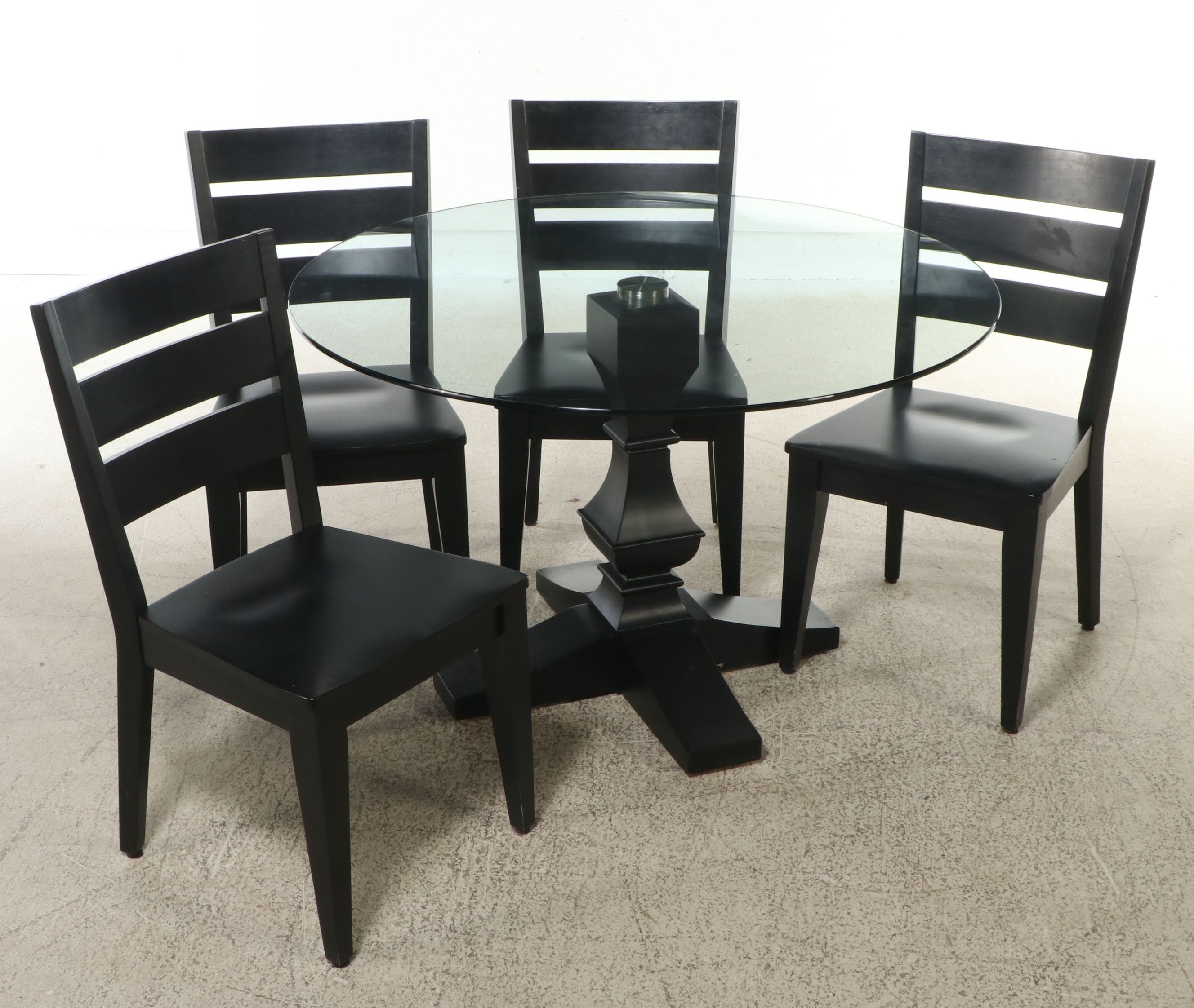 Five Piece Contemporary Dining Set with Glass Top Pedestal Table