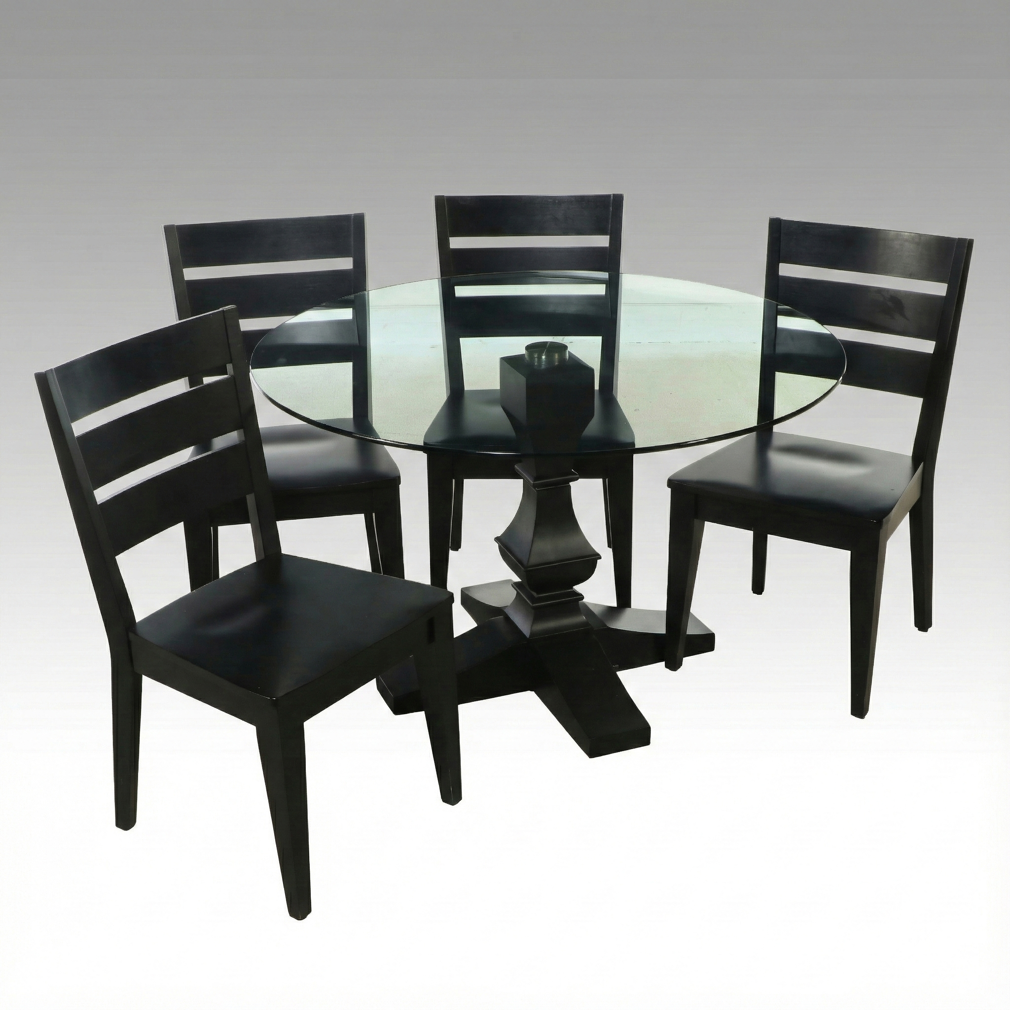 Five Piece Contemporary Dining Set with Glass Top Pedestal Table