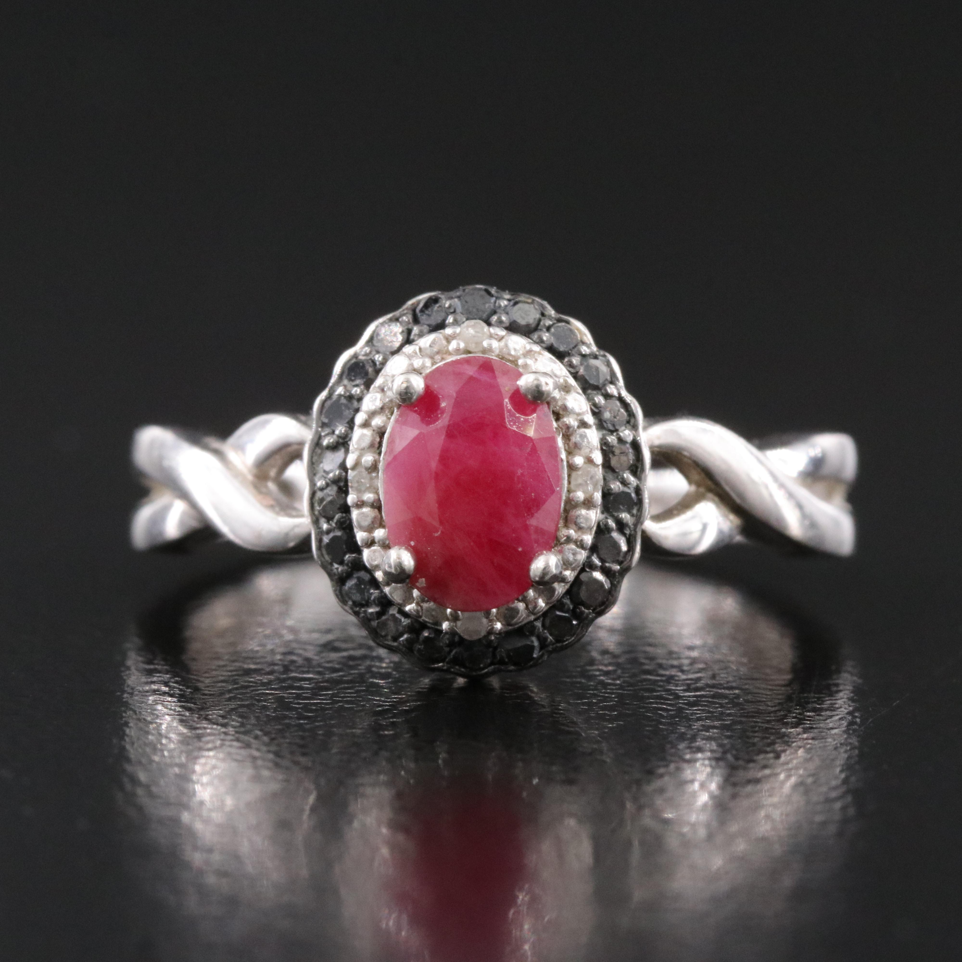Sterling Ruby and Diamond Ring
