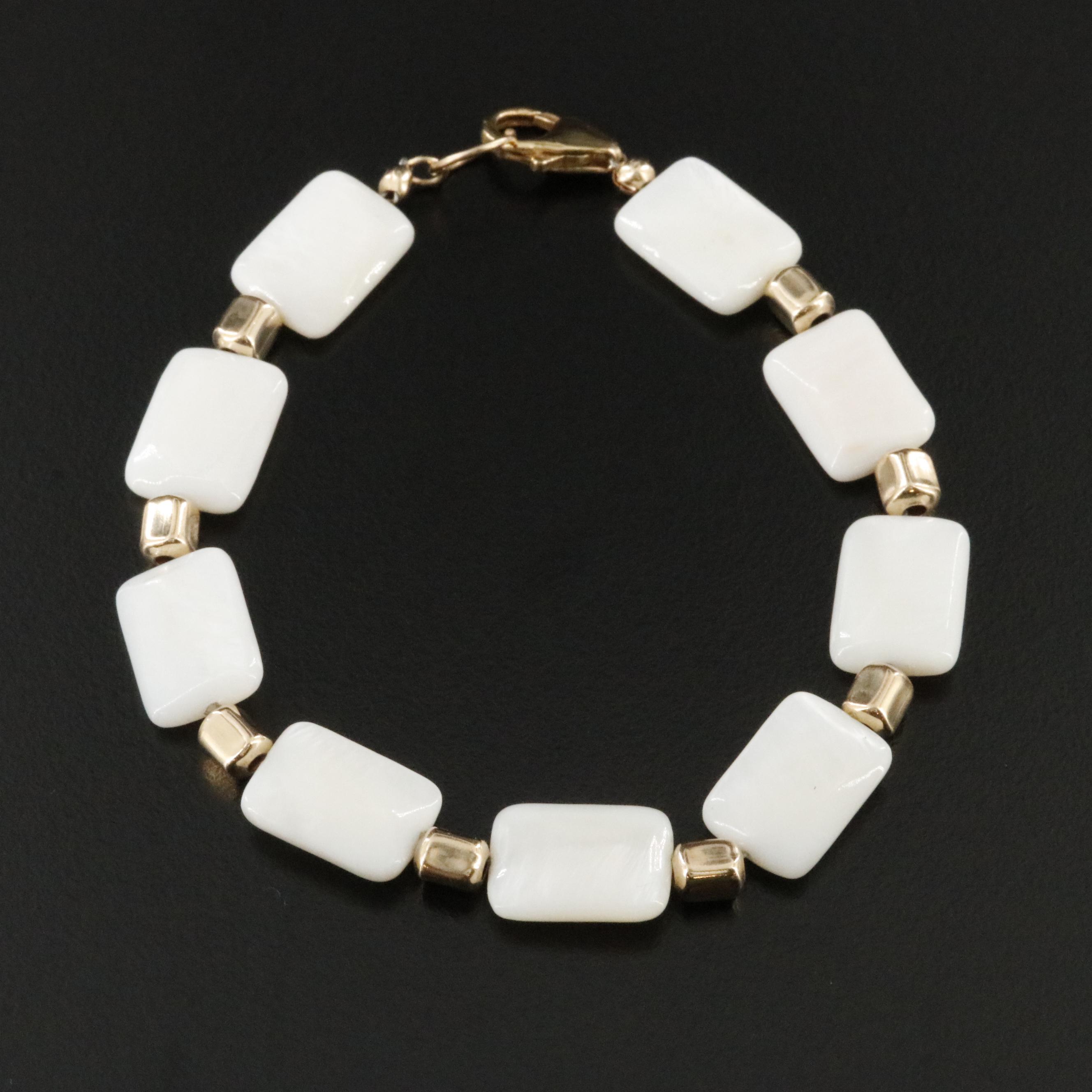 Gold-Filled and Mother-of-Pearl Bead Bracelet