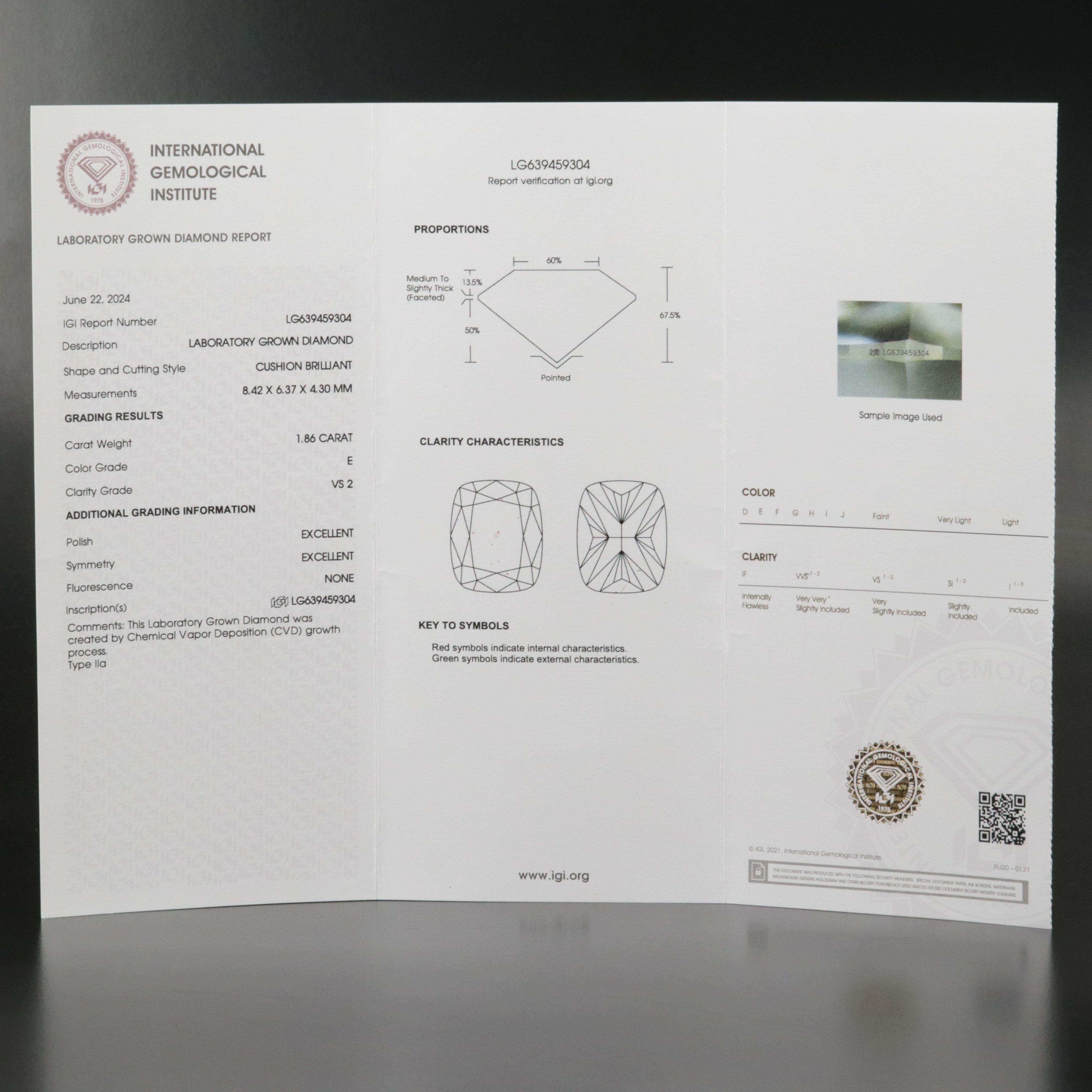 Loose 1.86 CT Lab Grown Diamond with IGI Report