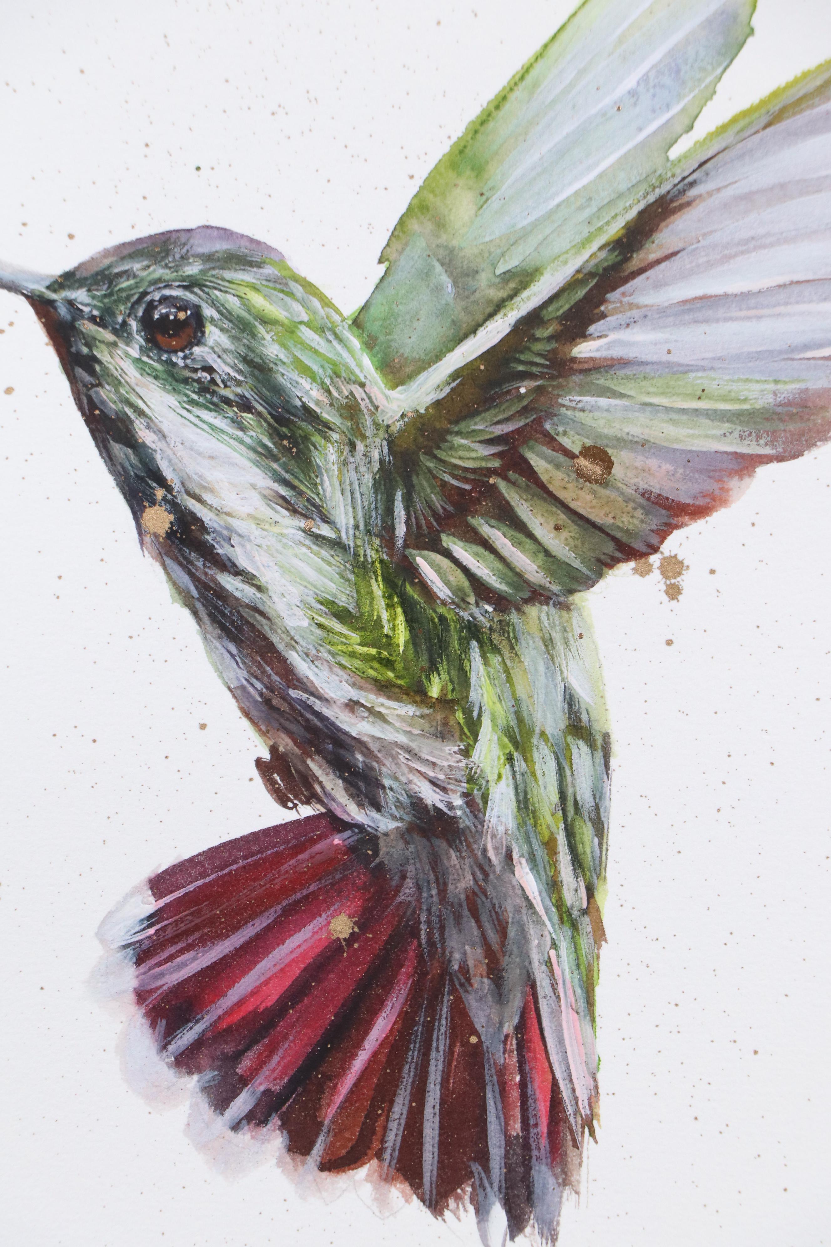 Inga Kovalenko Mixed Media Painting of Hummingbird, 2025