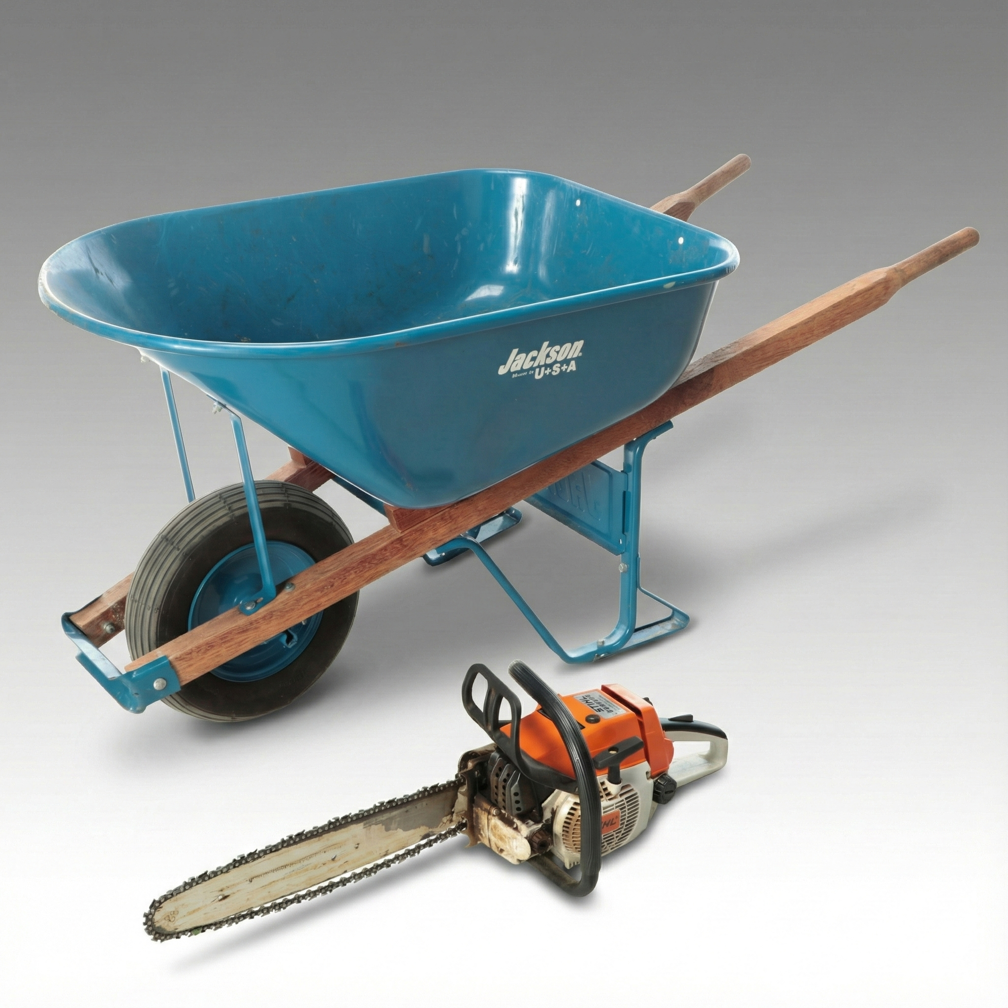 STIHL Chainsaw and Jackson Wheelbarrow