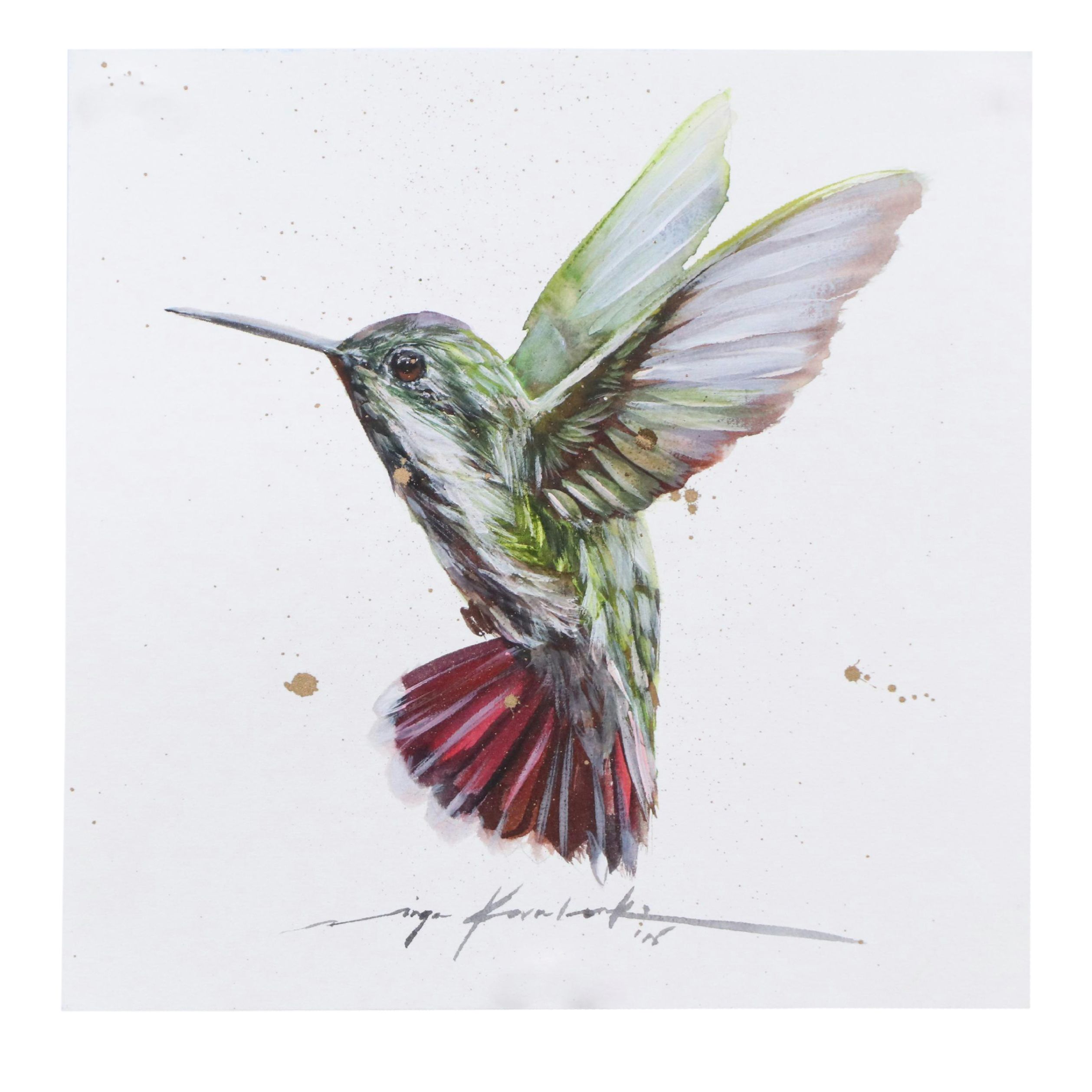 Inga Kovalenko Mixed Media Painting of Hummingbird, 2025
