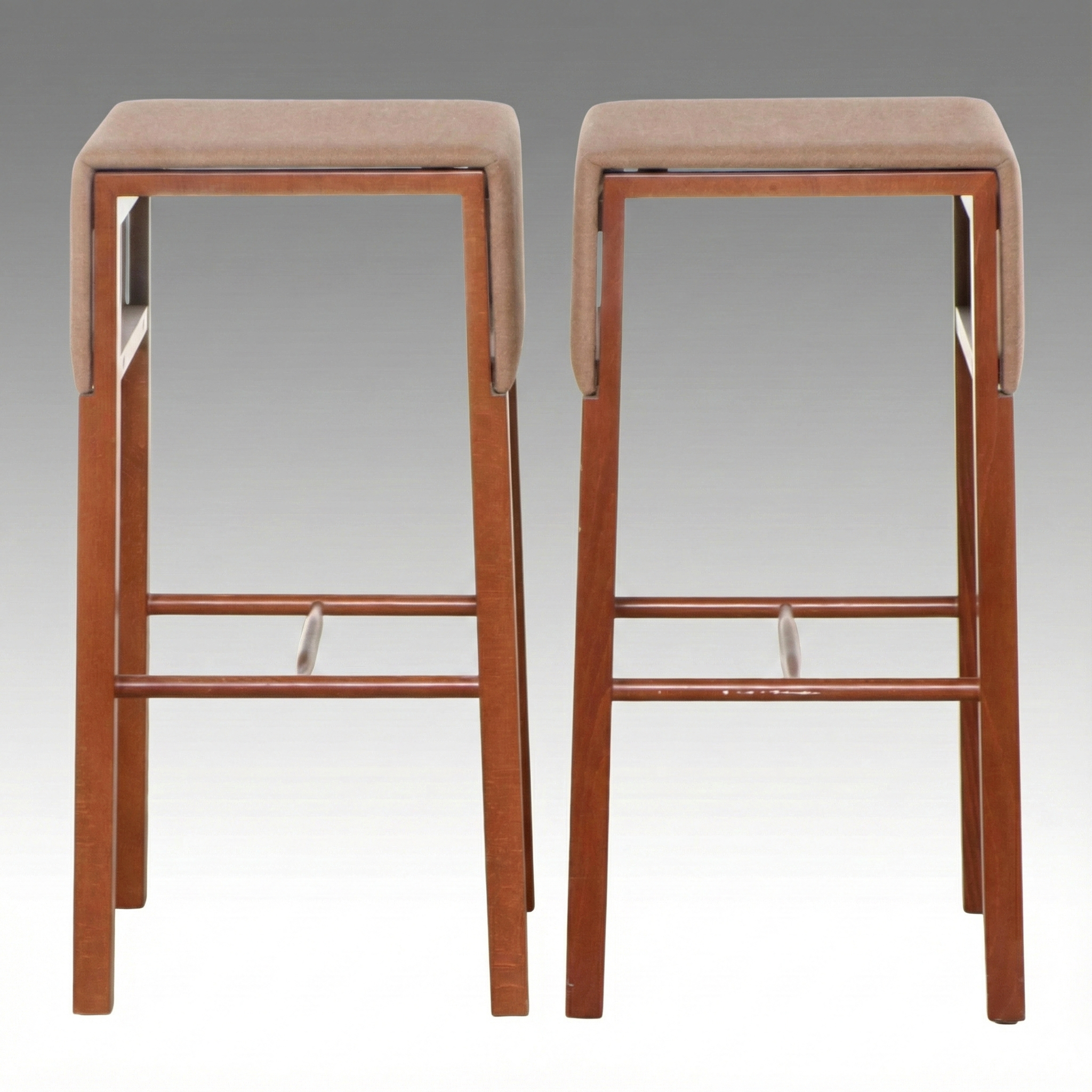 Pair of Contemporary Danish Modern Style Stools with Upholstered Seats