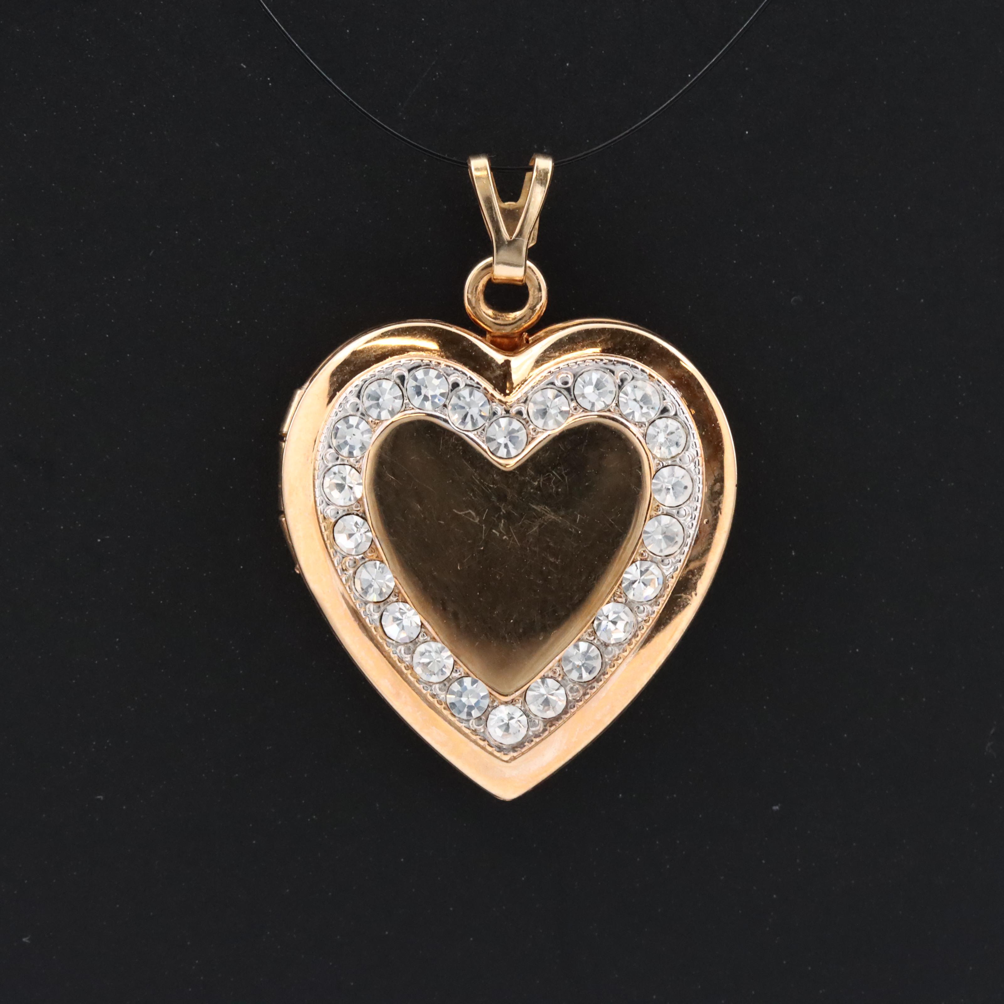 Gold-Filled Rhinestone Heart Locket