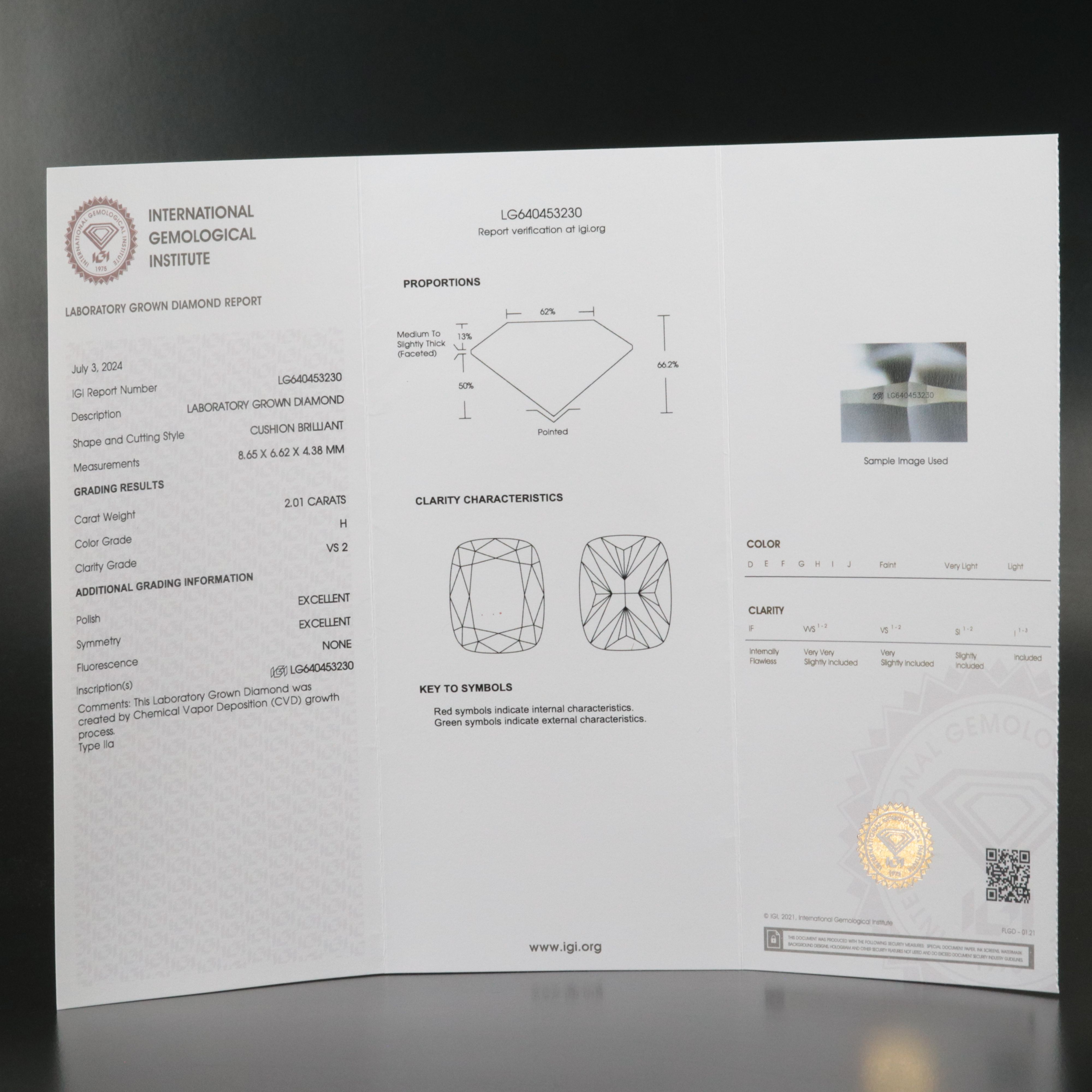 Loose 2.01 CT Lab Grown Diamond with IGI Report