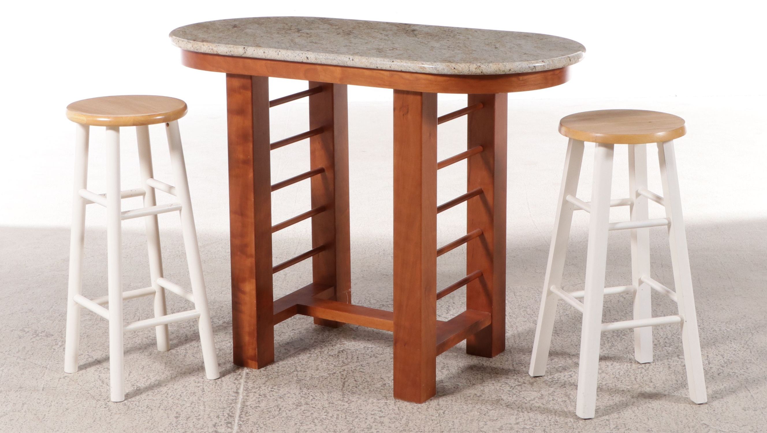 Pair of Winsome Wood Barstools with Granite Top Bar Table