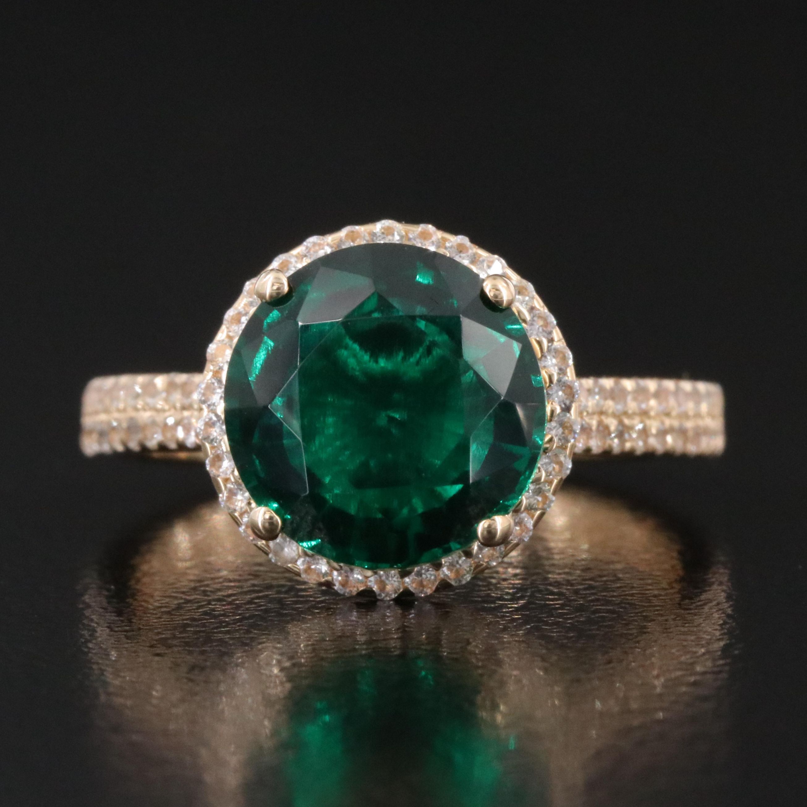 14K Emerald and White Sapphire Ring