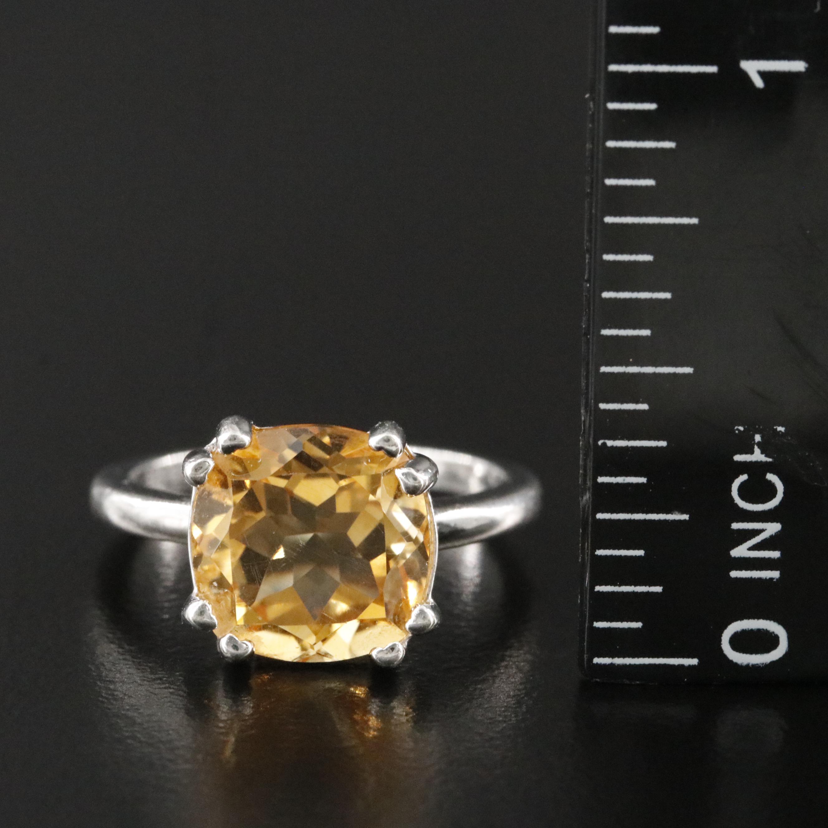 Sterling Citrine Solitaire Ring