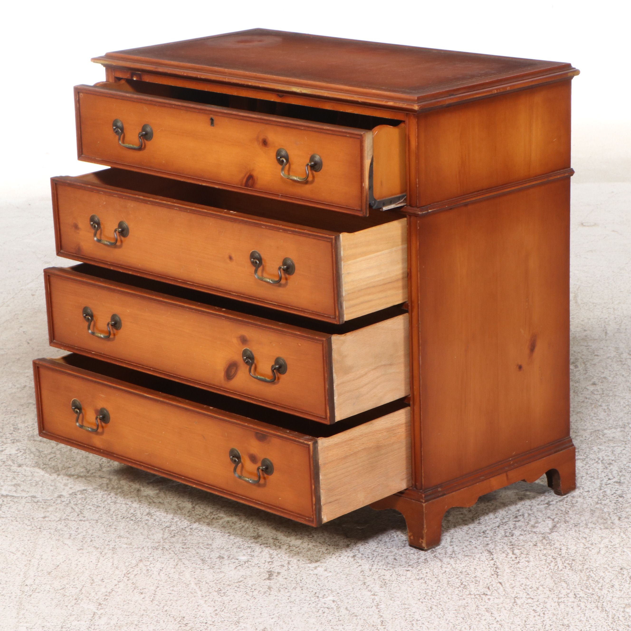 Chippendale Style Maple Finish Chest Shaped Desk with Tooled Leather Top