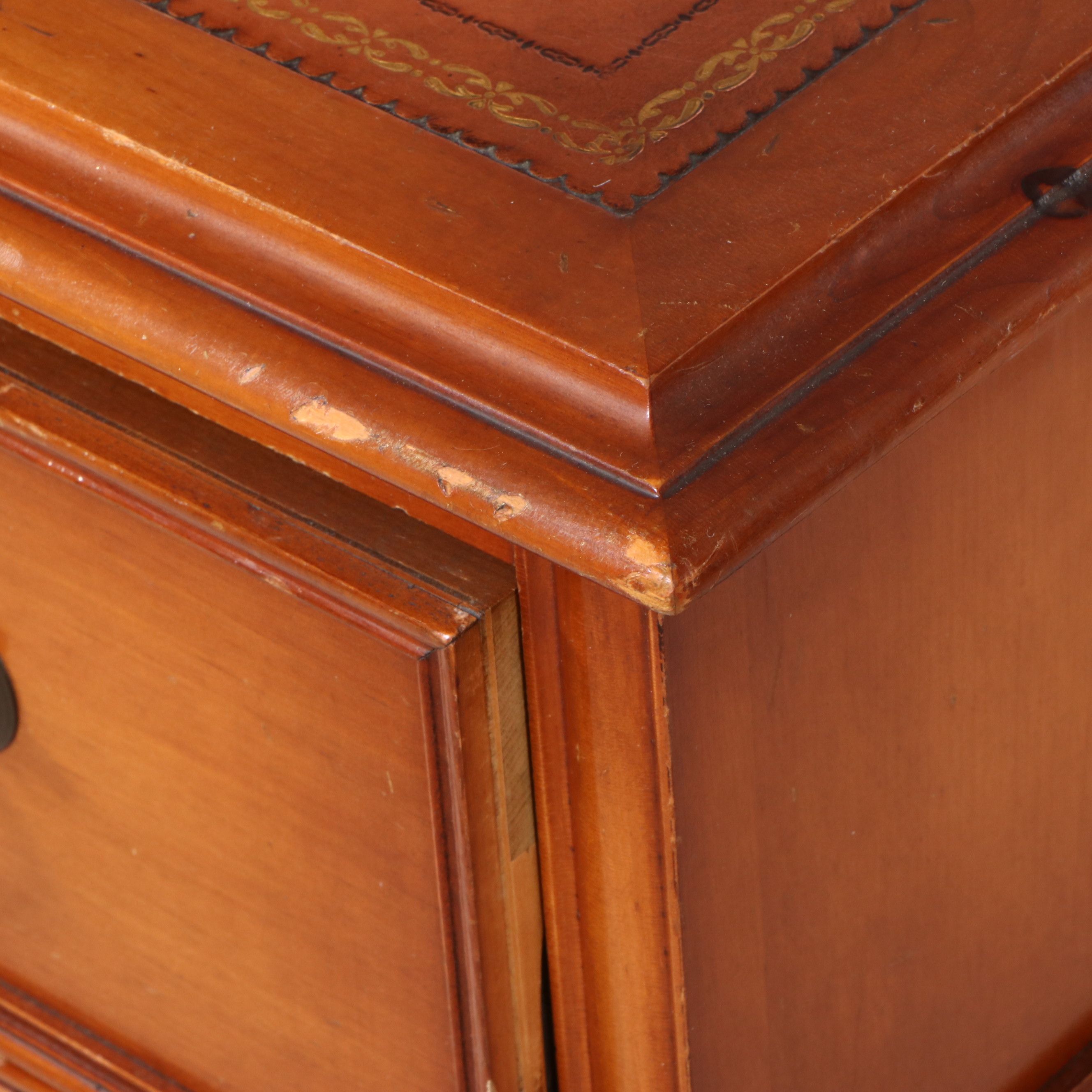 Chippendale Style Maple Finish Chest Shaped Desk with Tooled Leather Top