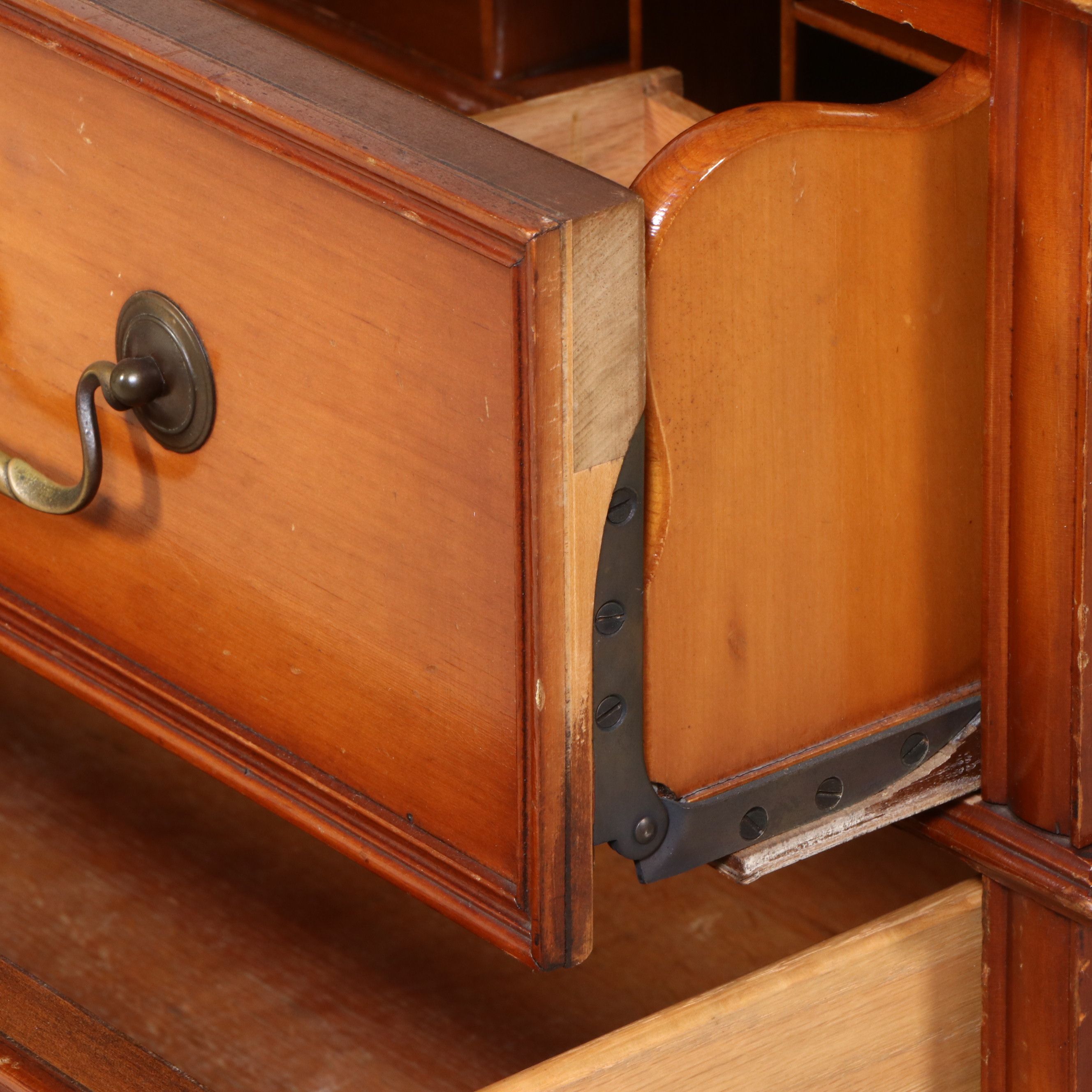 Chippendale Style Maple Finish Chest Shaped Desk with Tooled Leather Top