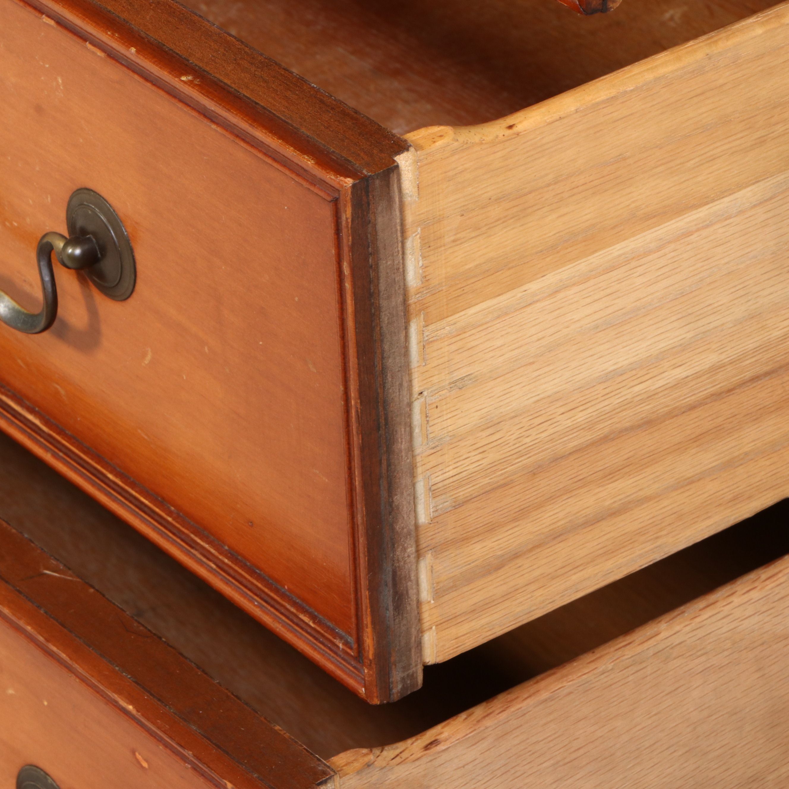 Chippendale Style Maple Finish Chest Shaped Desk with Tooled Leather Top