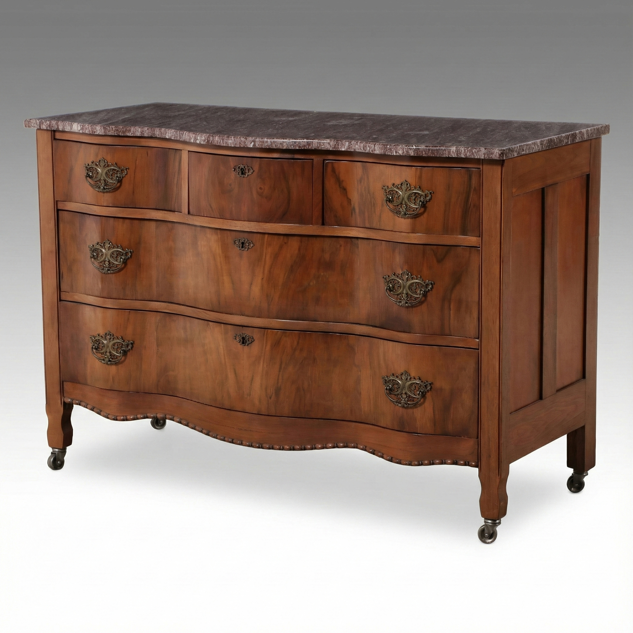 Late Victorian Serpentine Front Walnut Chest of Drawers