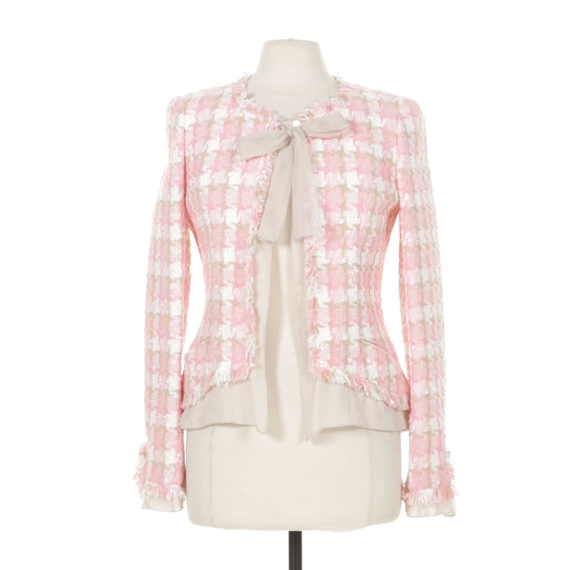 Chanel Pink and White Layered Tweed and Silk Jacket, 2004