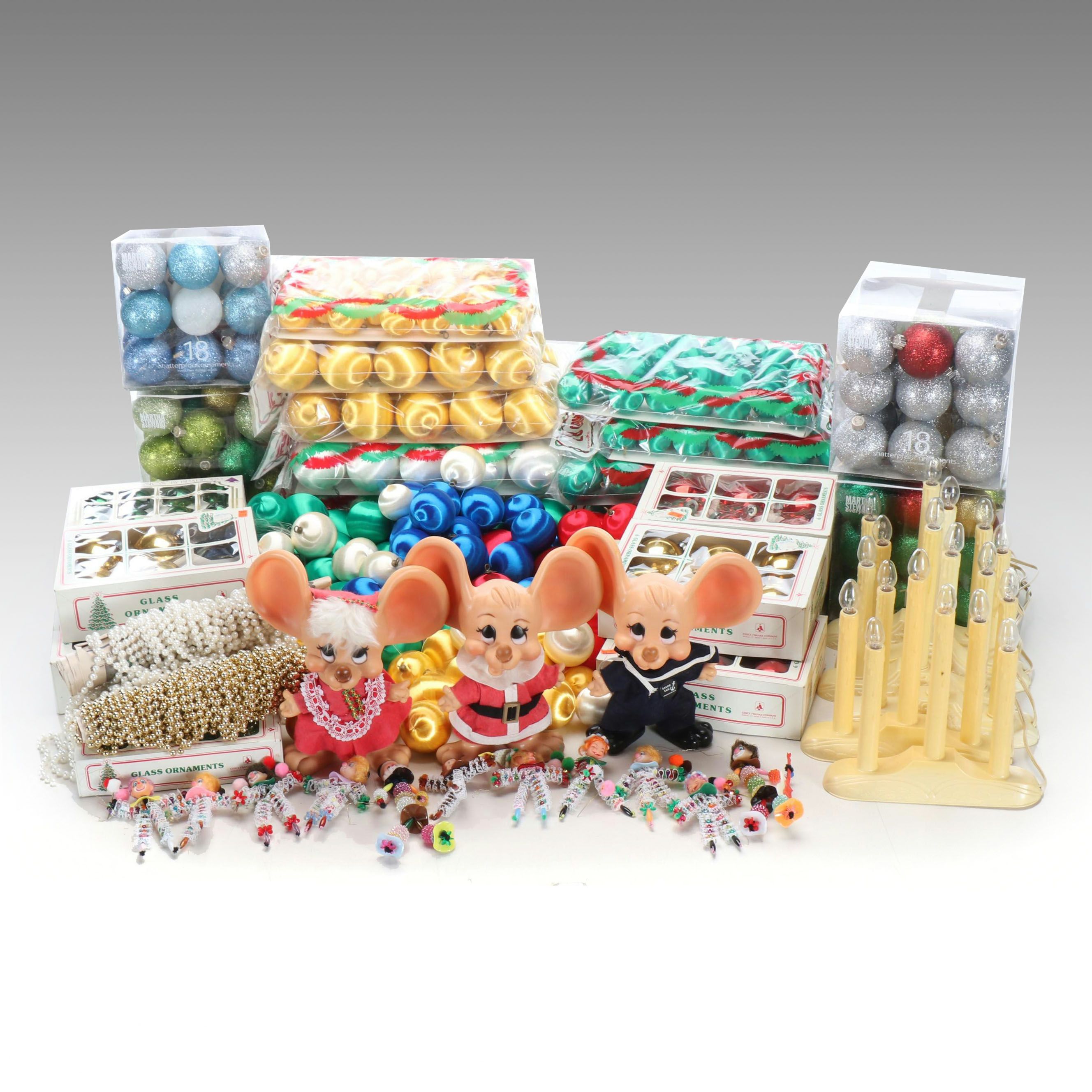 Ornaments, Candle Lights, Beaded Garland and Other Vintage Christmas Décor