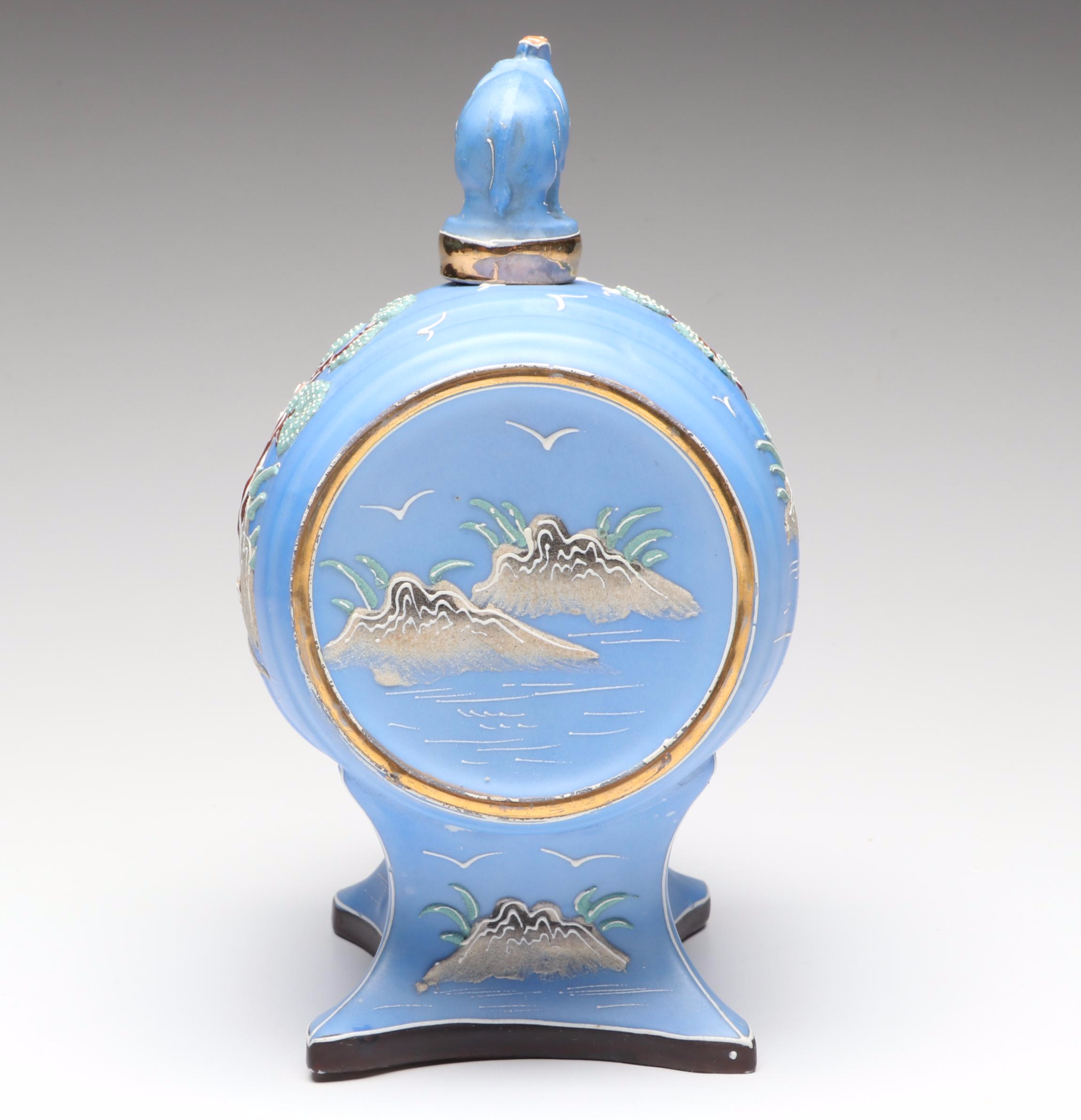 Japanese Hand-Painted Moriage Porcelain Sake Barrel