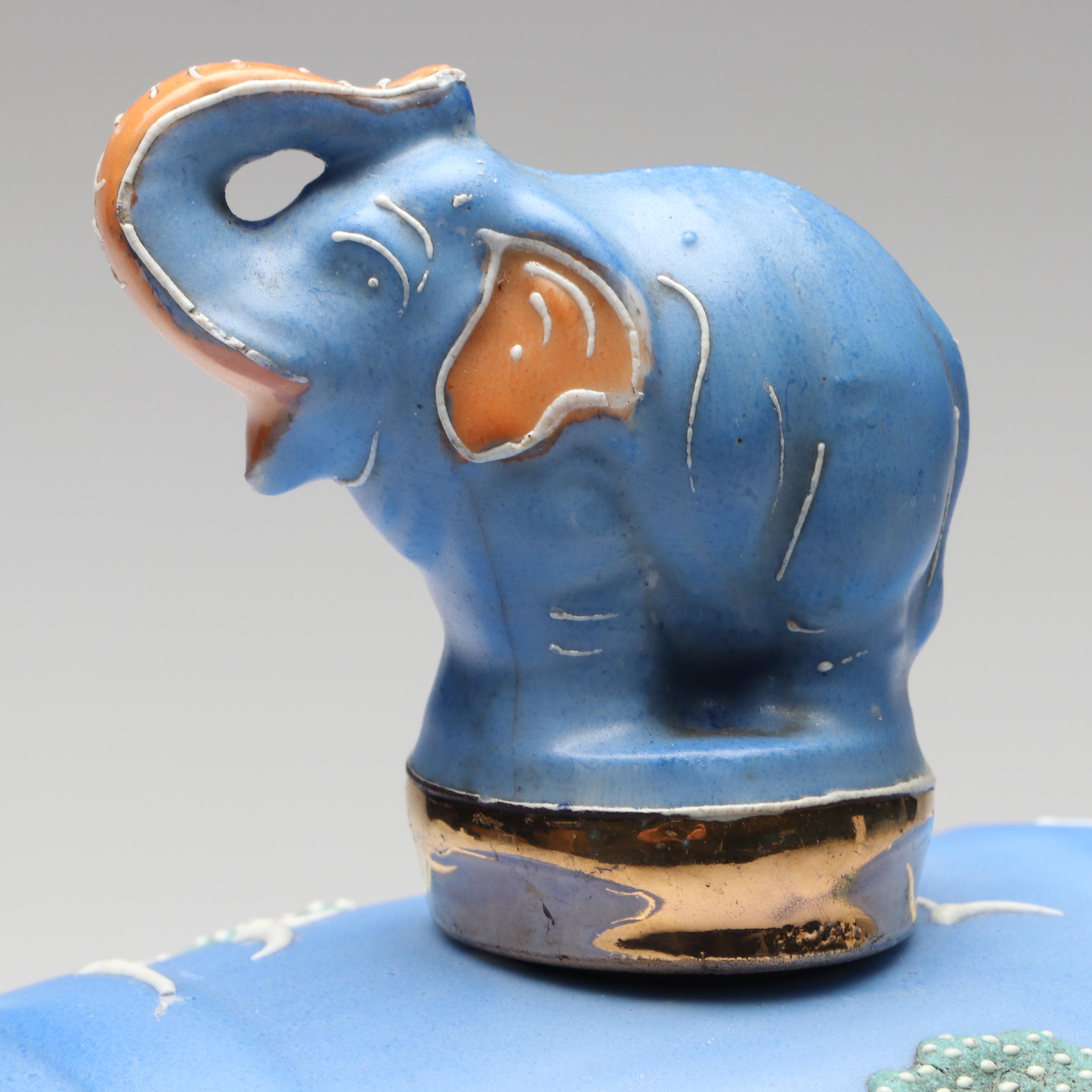 Japanese Hand-Painted Moriage Porcelain Sake Barrel