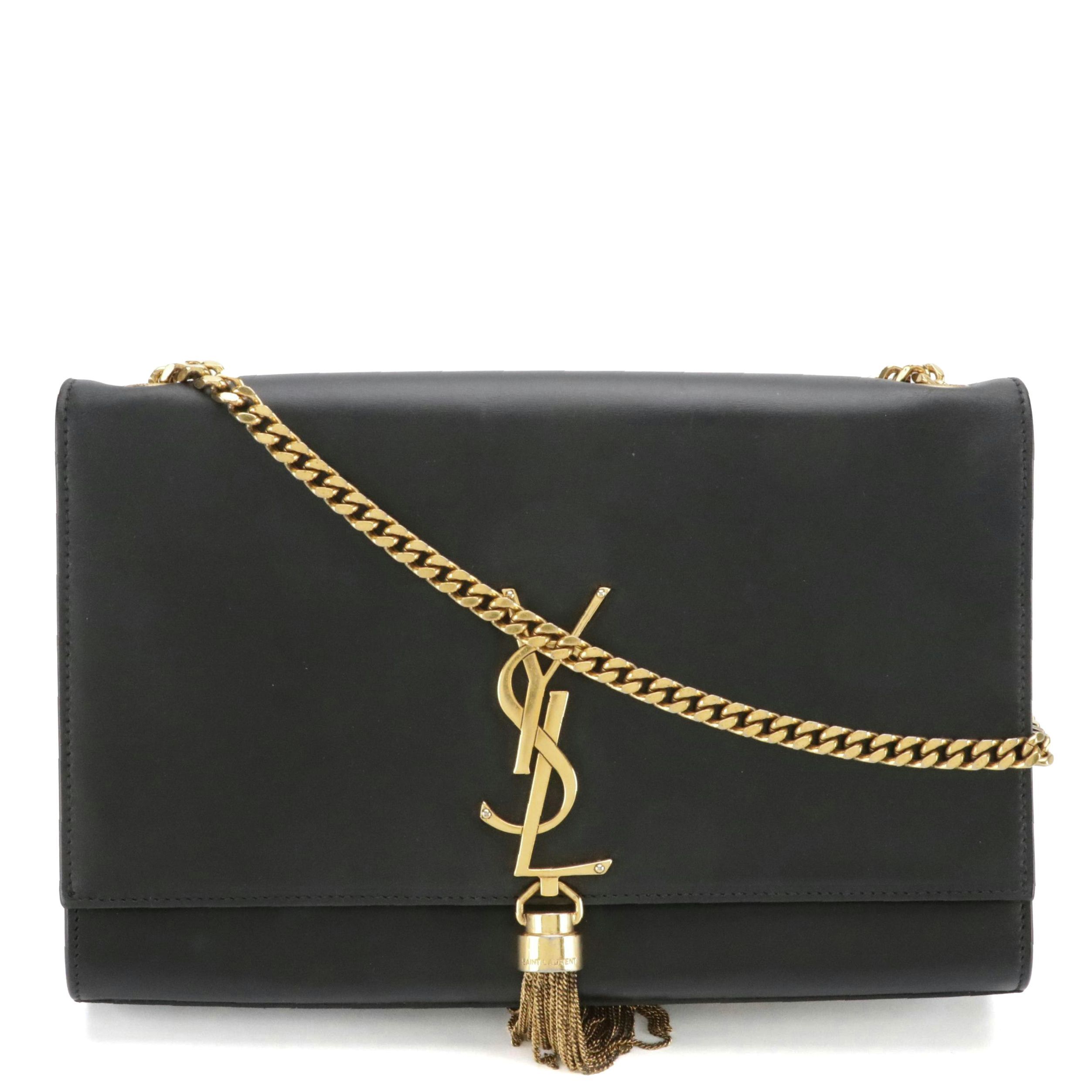 Saint Laurent Kate Tassel Shoulder Bag in Black Calfskin Leather