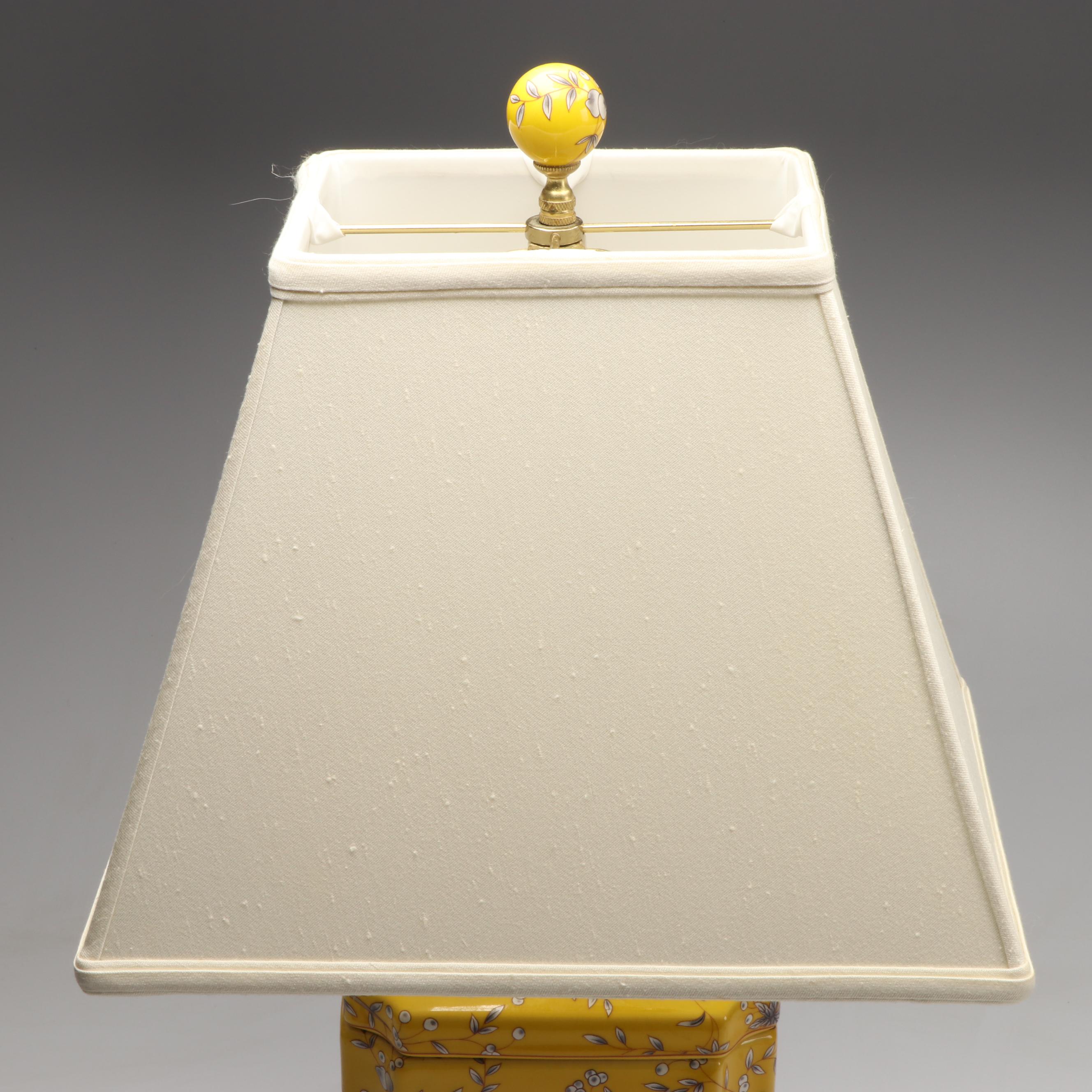 Chinoiserie Yellow Porcelain "Cambridge "Canister & "Maggie" Urn Table Lamps