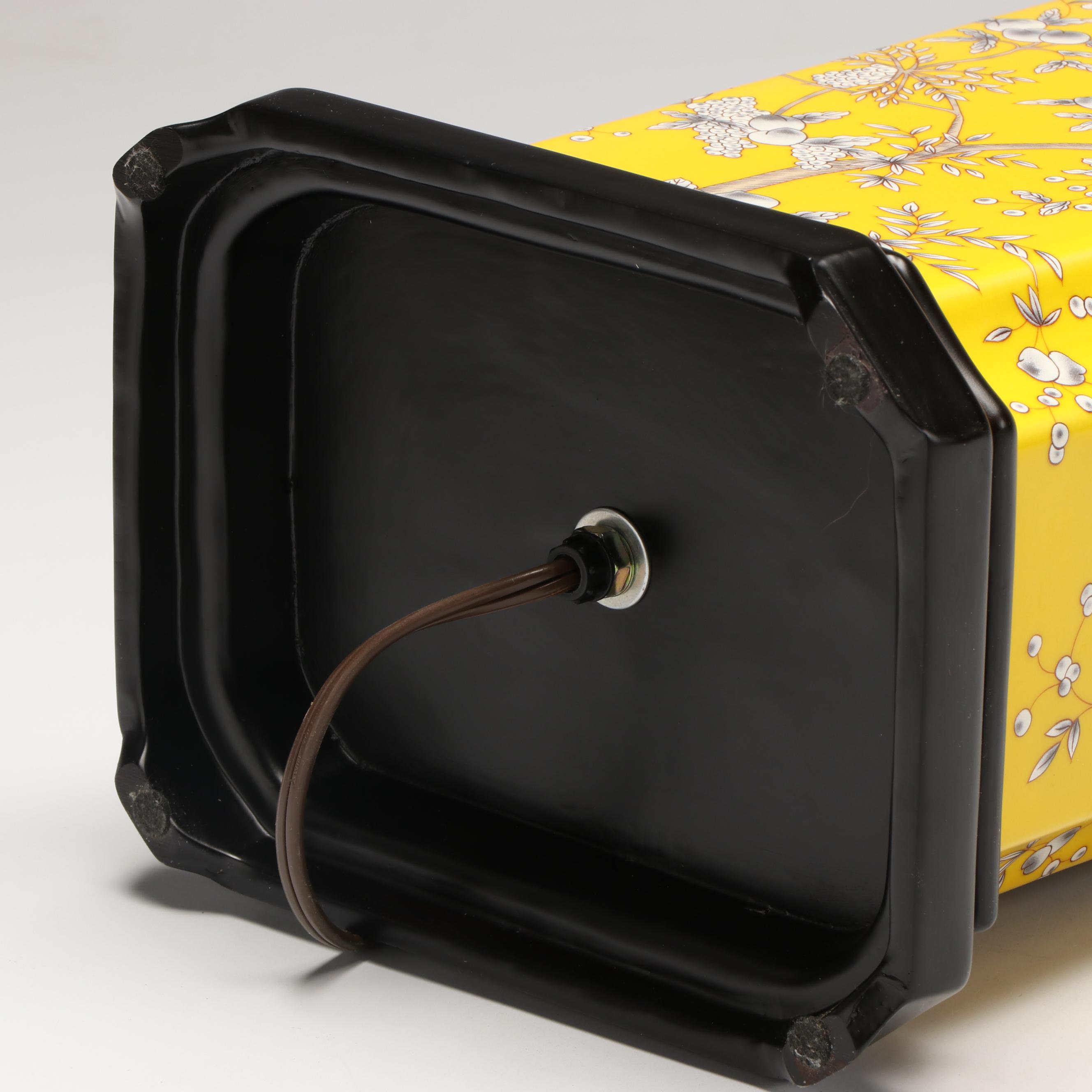 Chinoiserie Yellow Porcelain "Cambridge "Canister & "Maggie" Urn Table Lamps