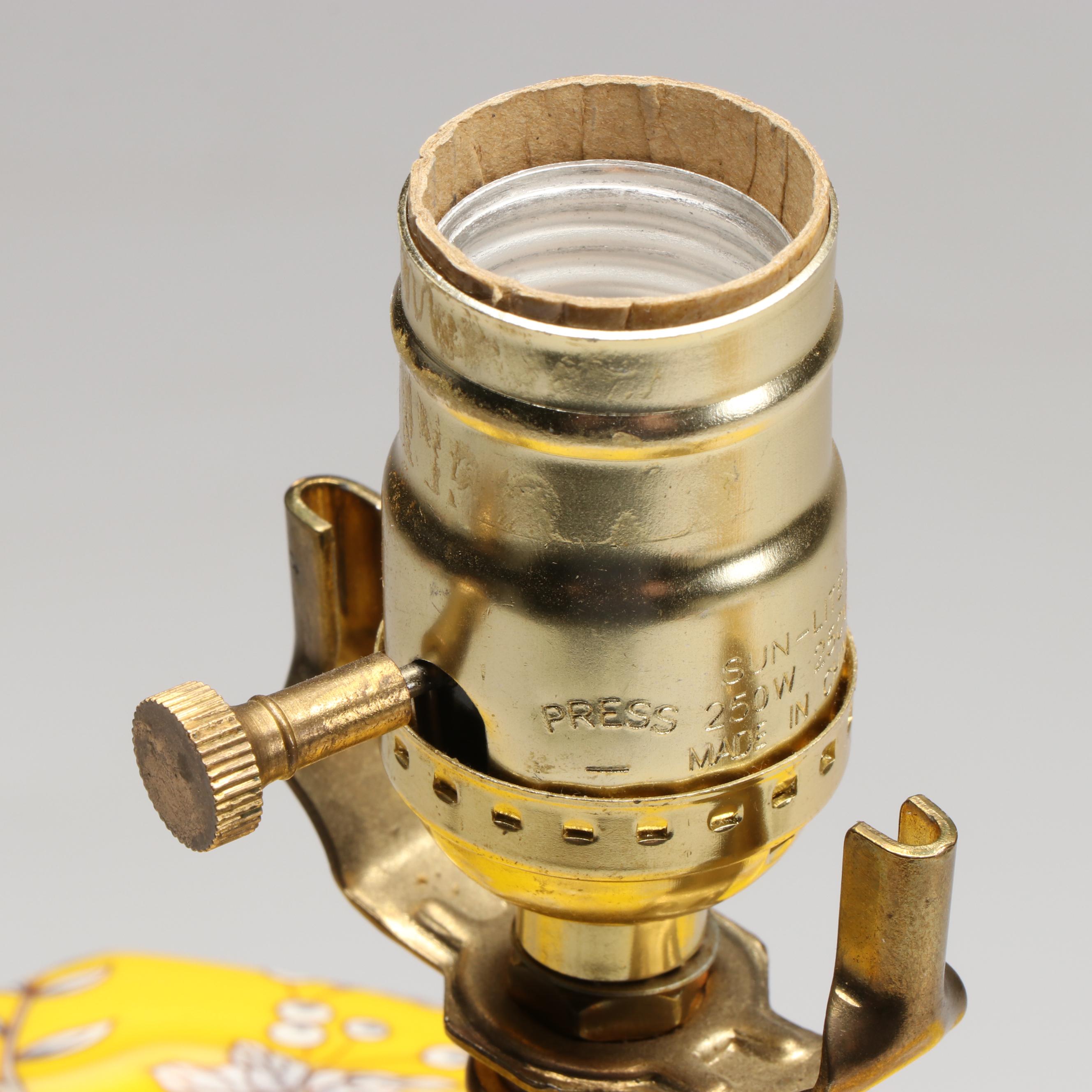 Chinoiserie Yellow Porcelain "Cambridge "Canister & "Maggie" Urn Table Lamps