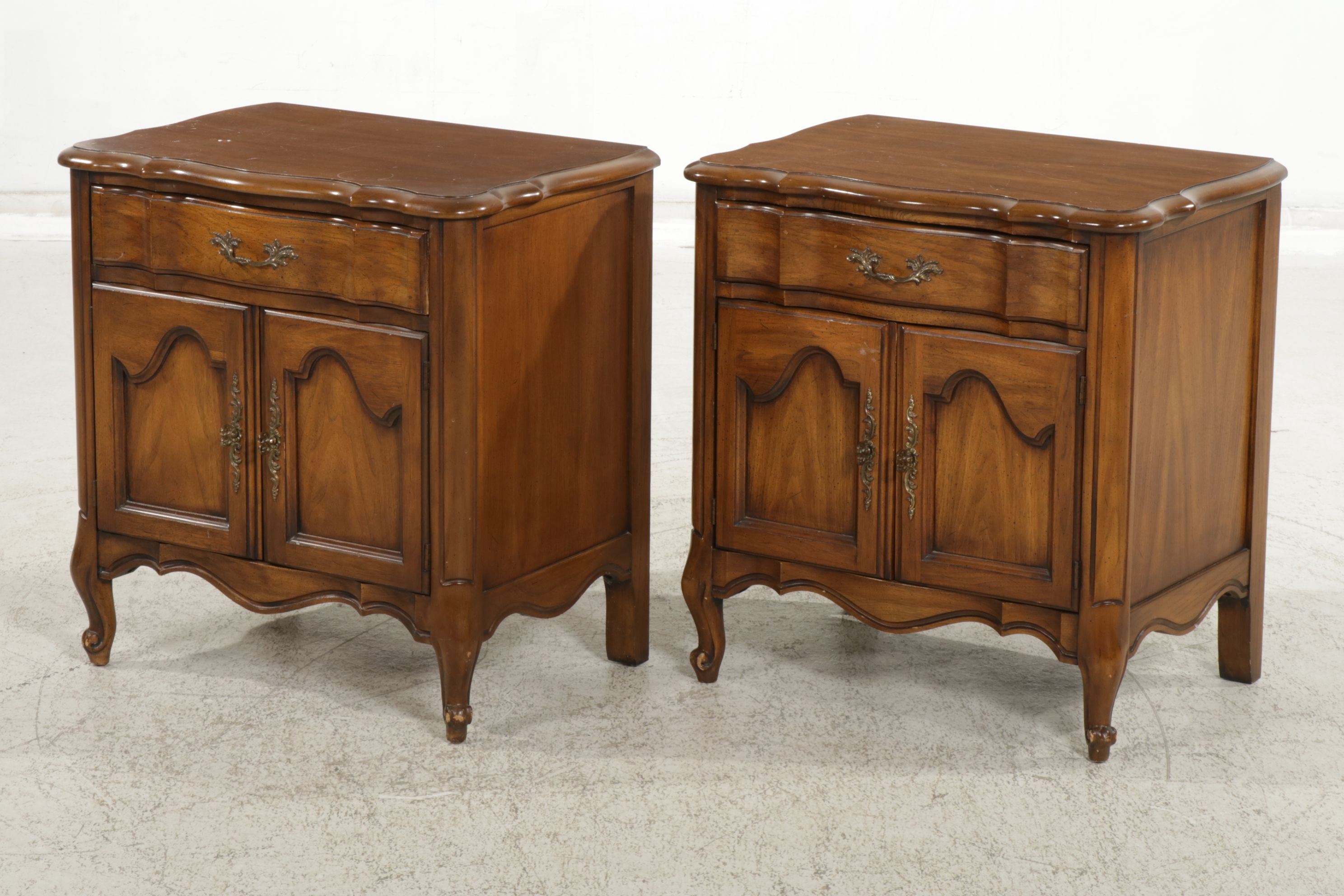 White Furniture French Provincial Style Walnut Nightstands, Pair