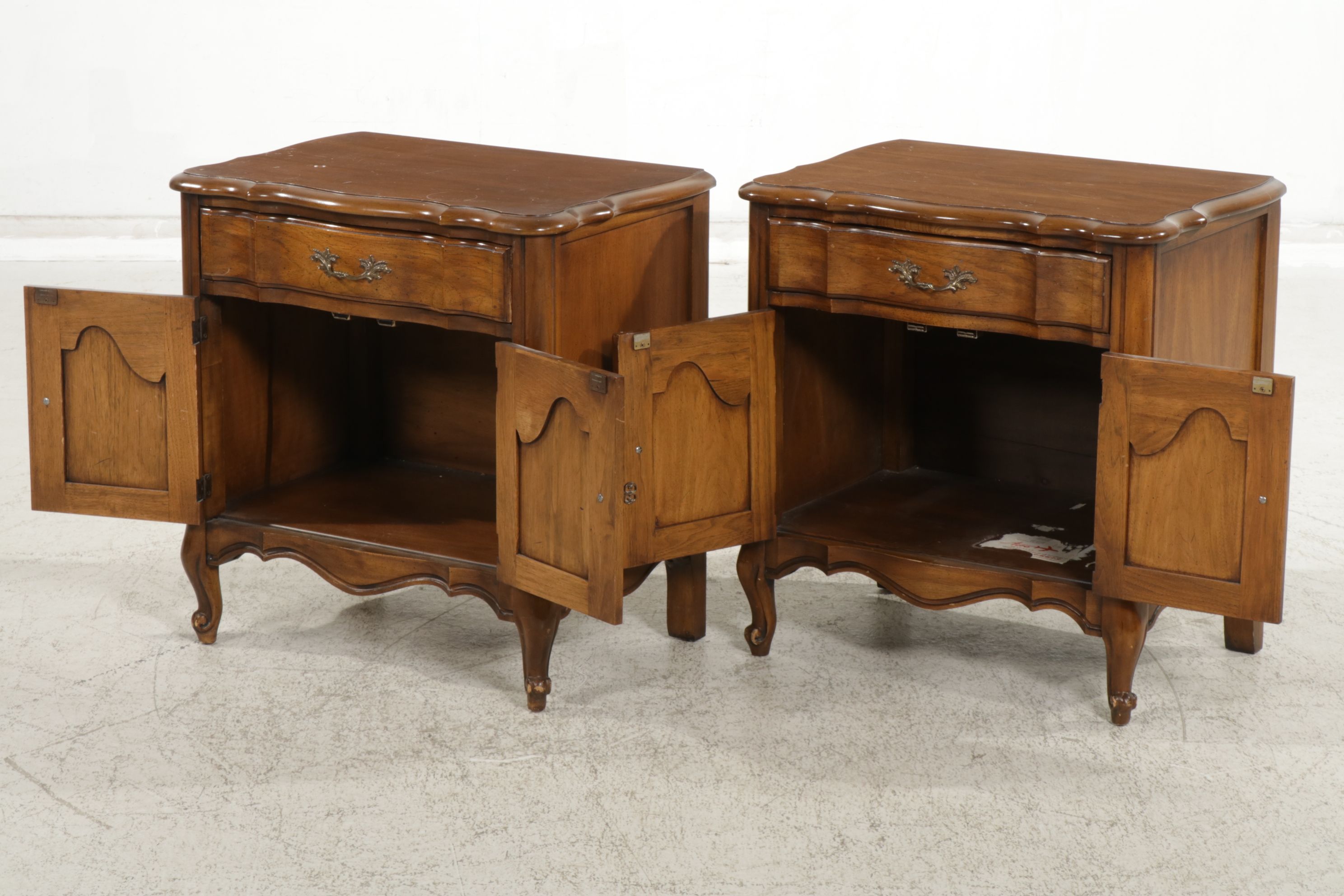 White Furniture French Provincial Style Walnut Nightstands, Pair