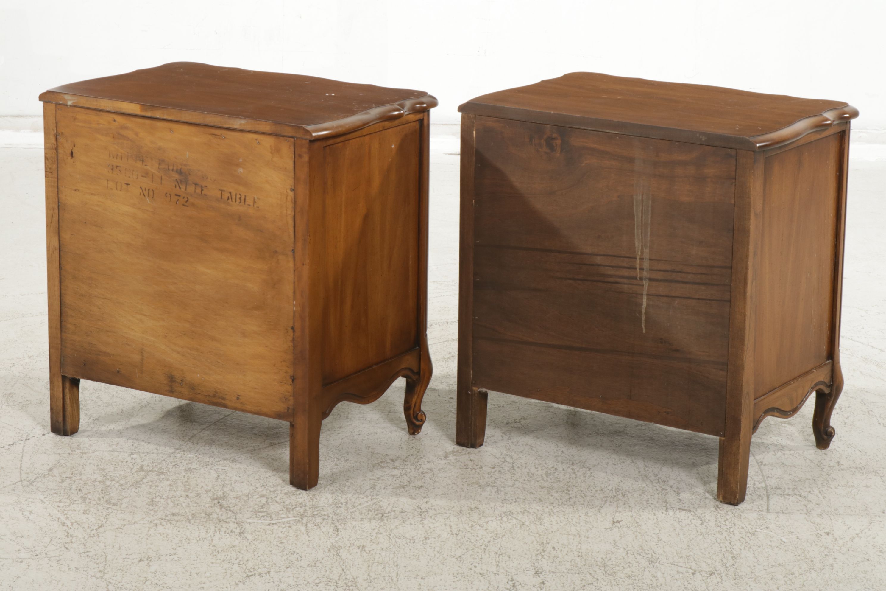 White Furniture French Provincial Style Walnut Nightstands, Pair