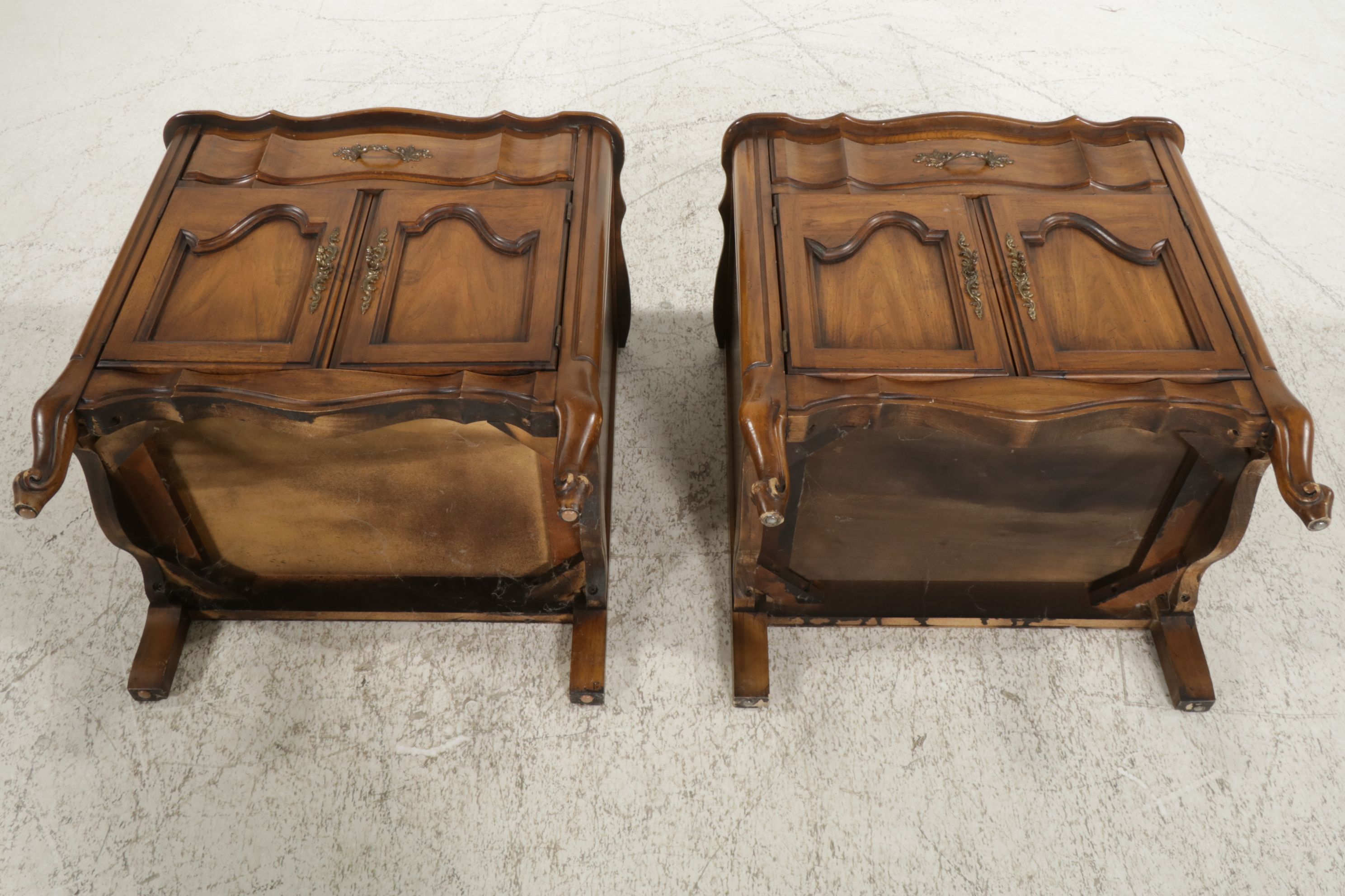 White Furniture French Provincial Style Walnut Nightstands, Pair