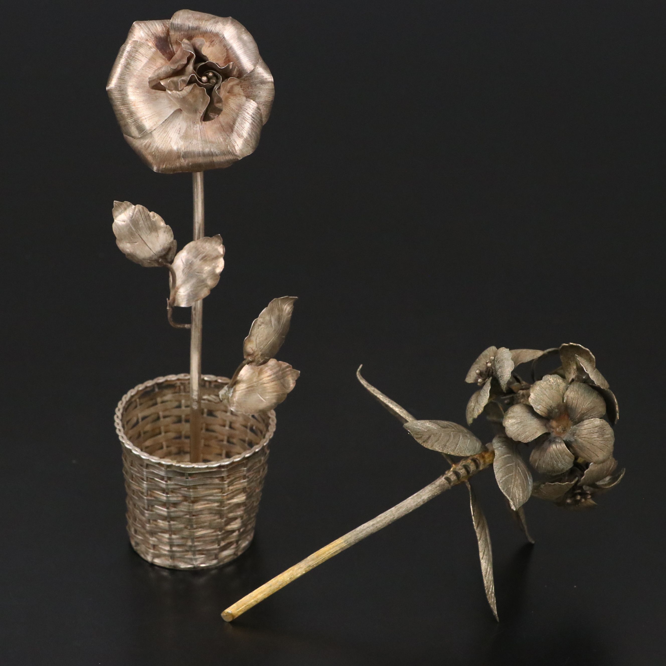 Mexican Gilt Sterling Silver Potted Flowers Attributed to Janna Thomas