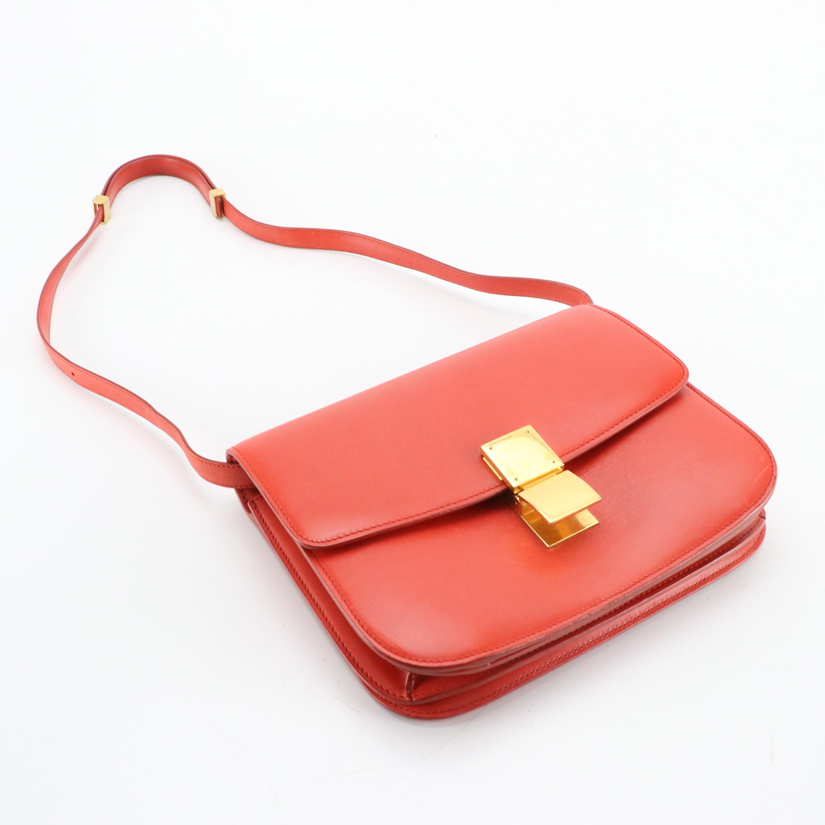 Celine Medium Classic Box Bag in Orange Calfskin Leather