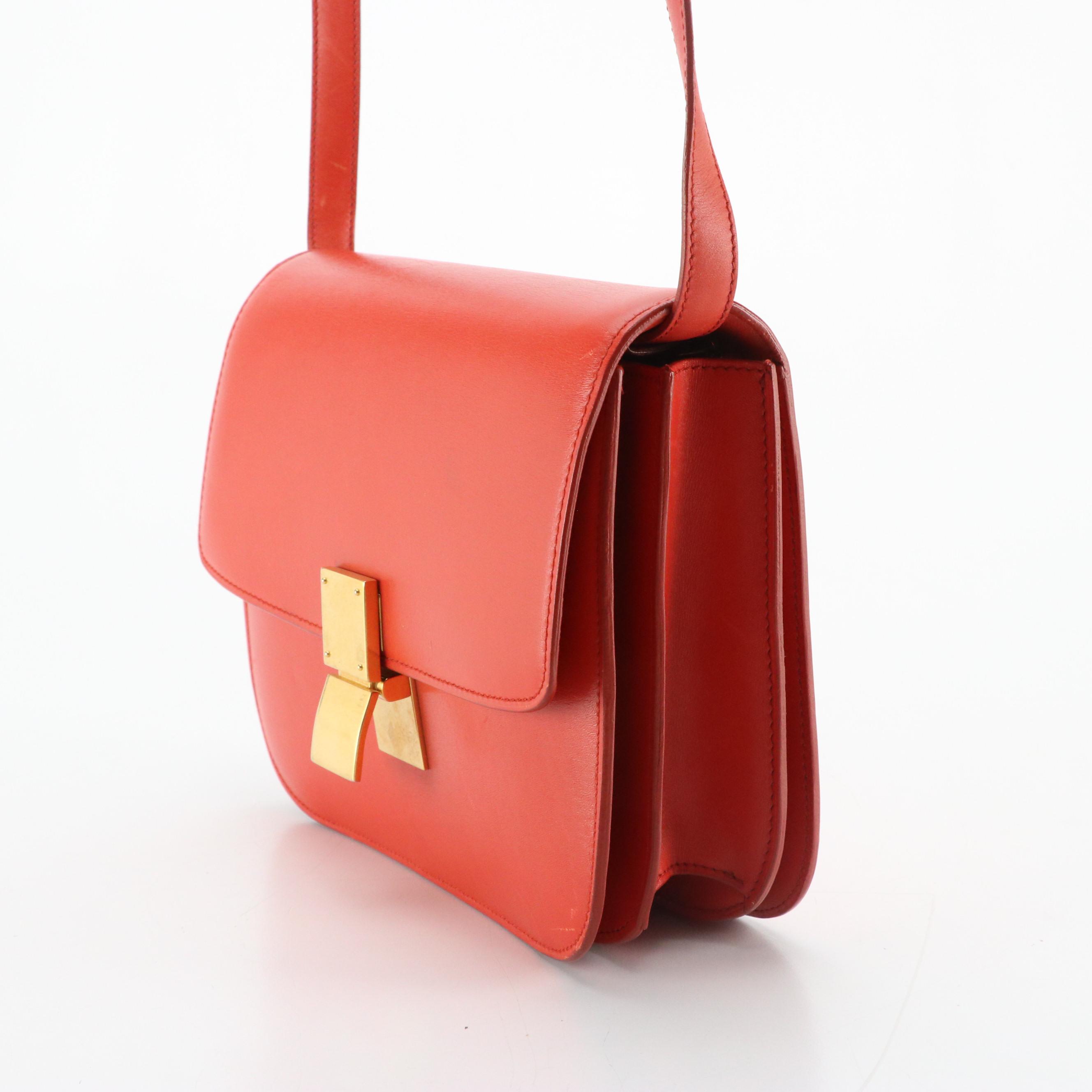 Celine Medium Classic Box Bag in Orange Calfskin Leather
