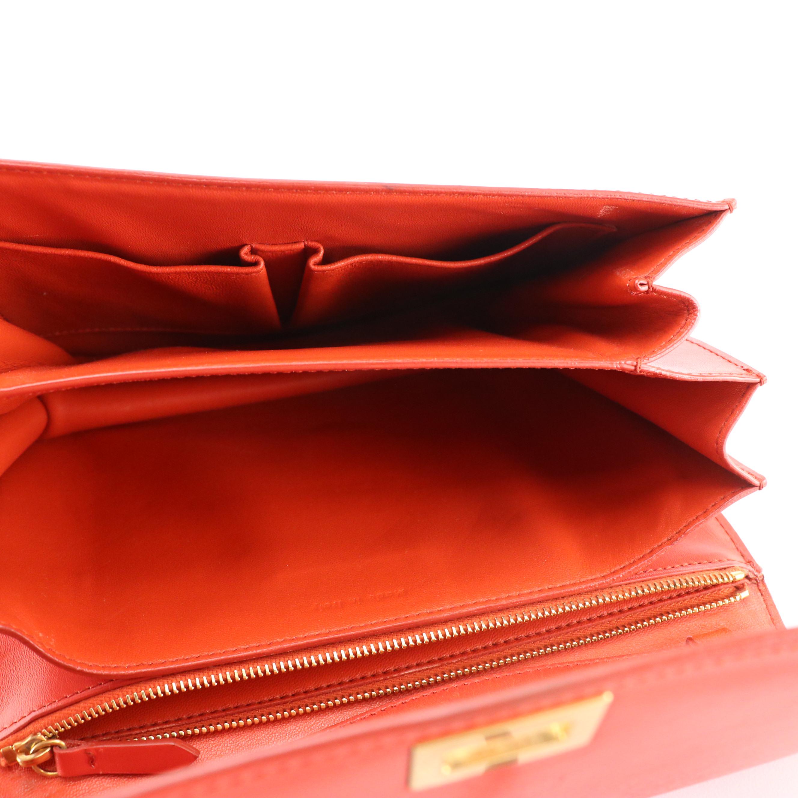 Celine Medium Classic Box Bag in Orange Calfskin Leather