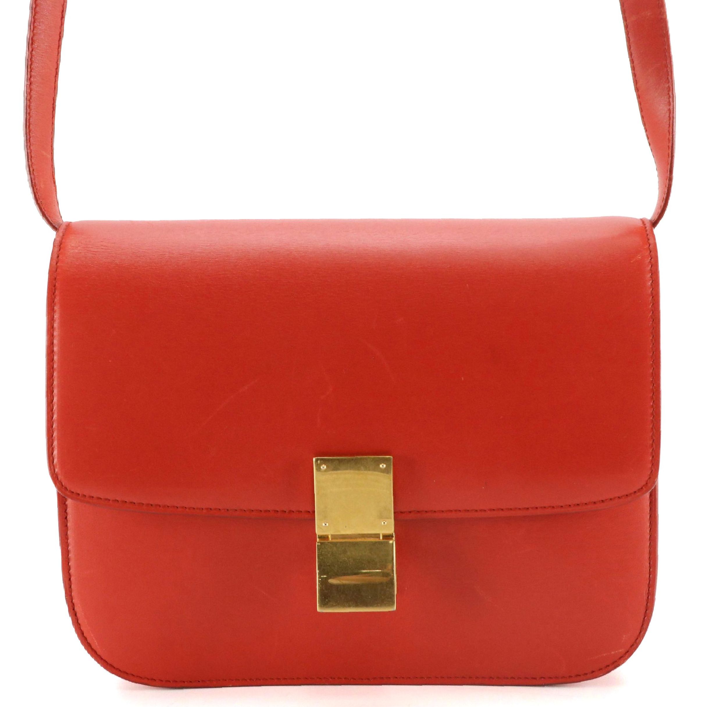 Celine Medium Classic Box Bag in Orange Calfskin Leather