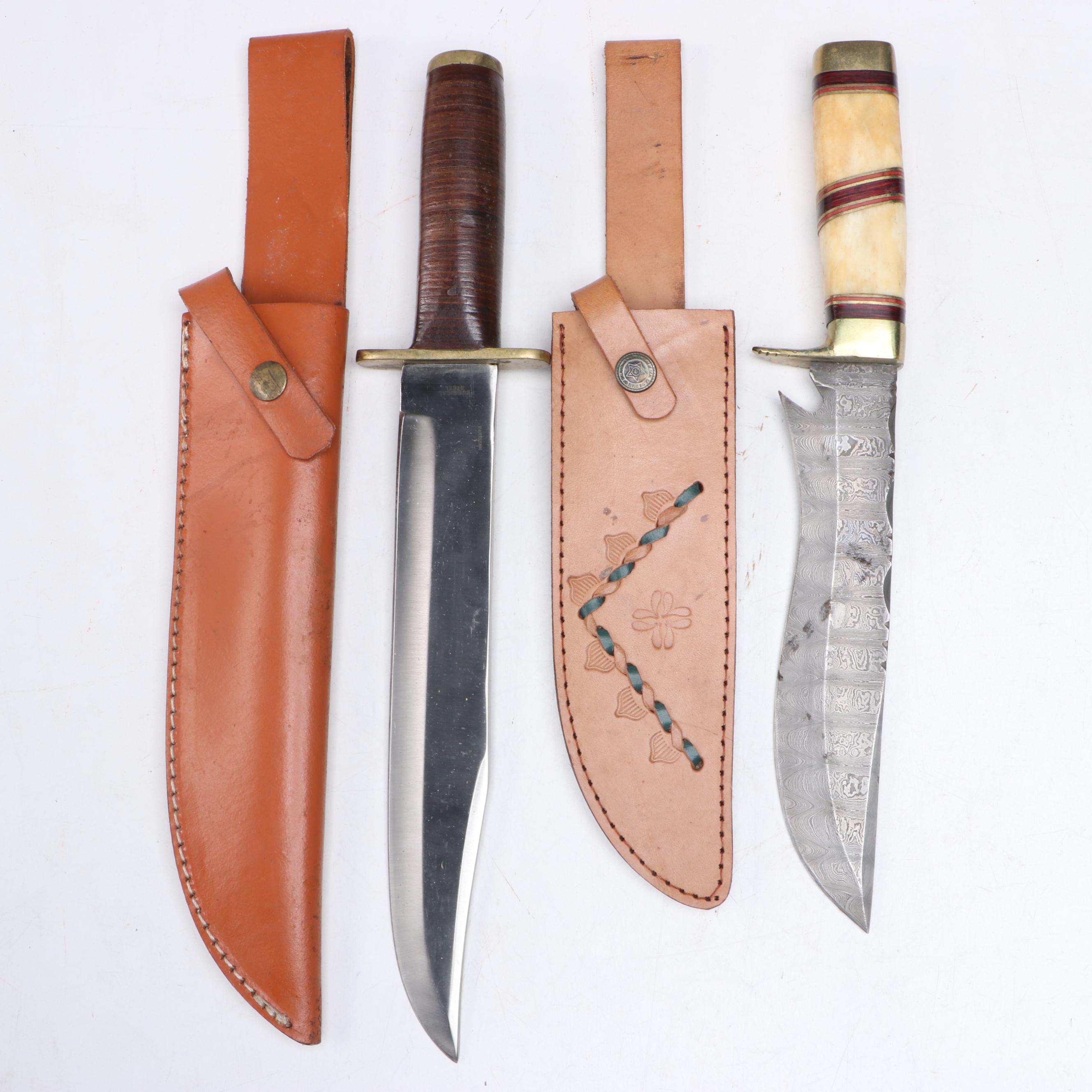 Steel Bladed Knives with Leather Holsters