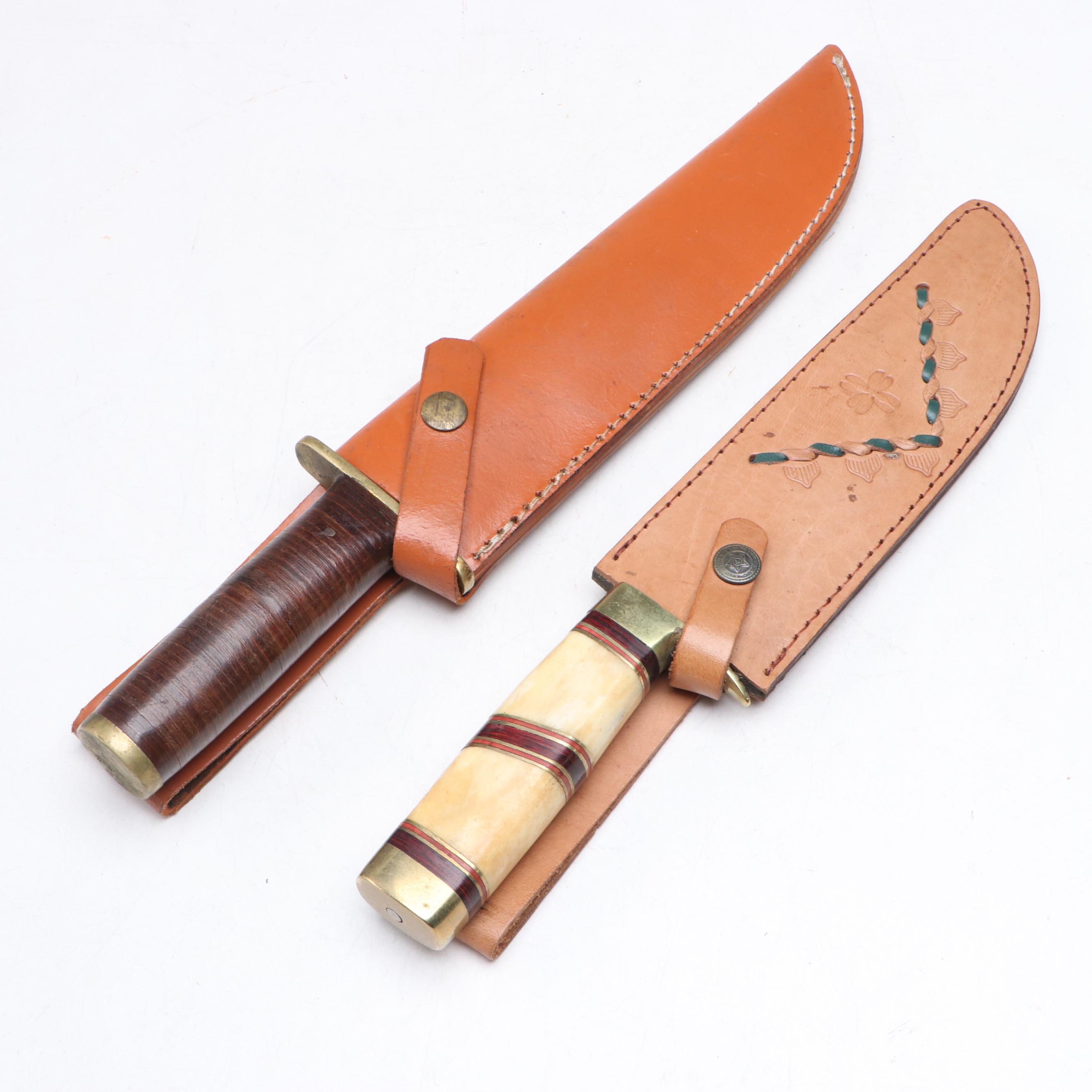 Steel Bladed Knives with Leather Holsters