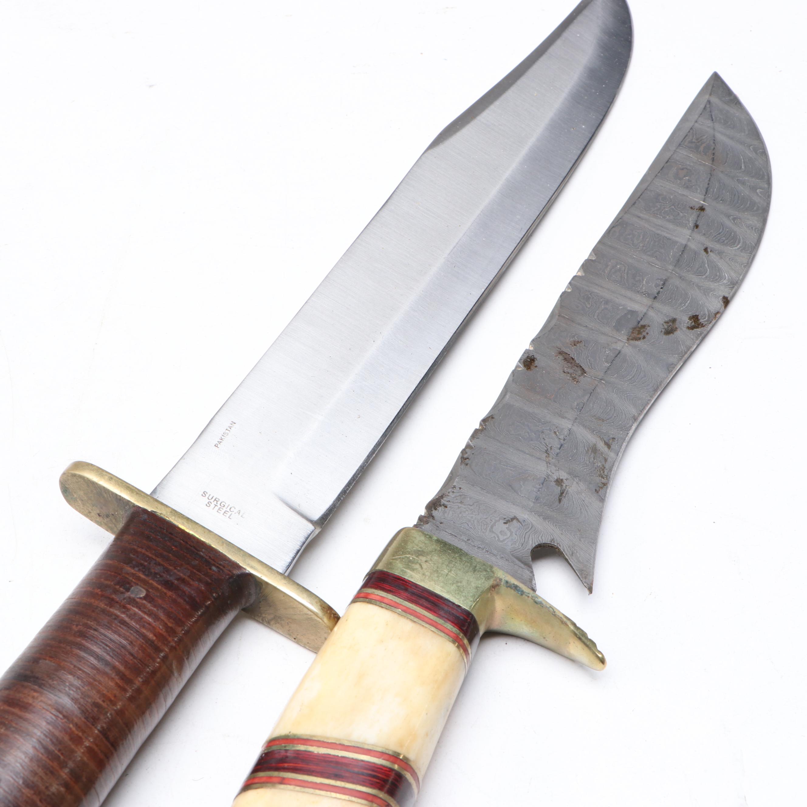 Steel Bladed Knives with Leather Holsters