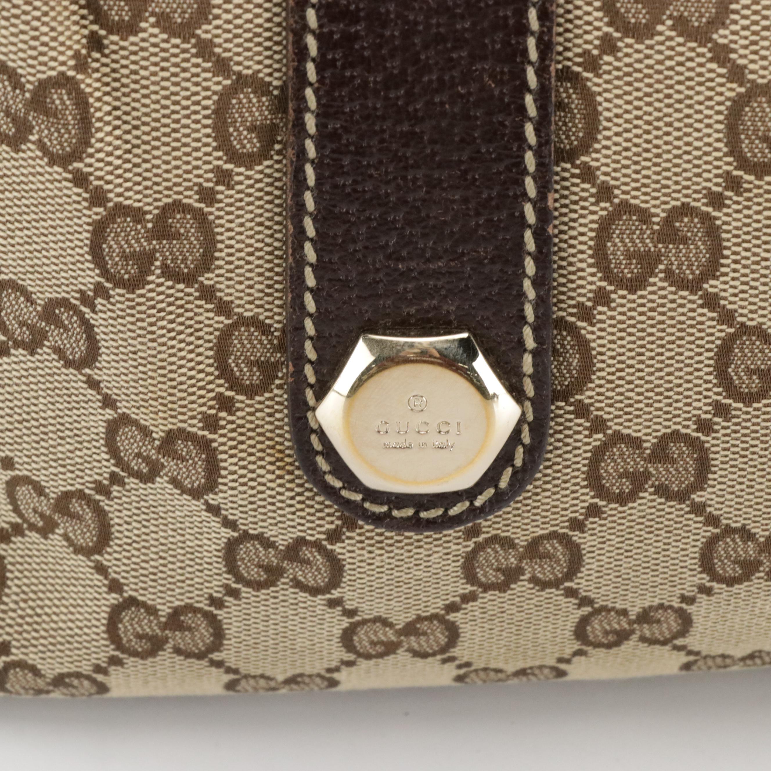 Gucci Charmy Zip-Around Boston Bag in GG Canvas and Brown Cinghiale Leather