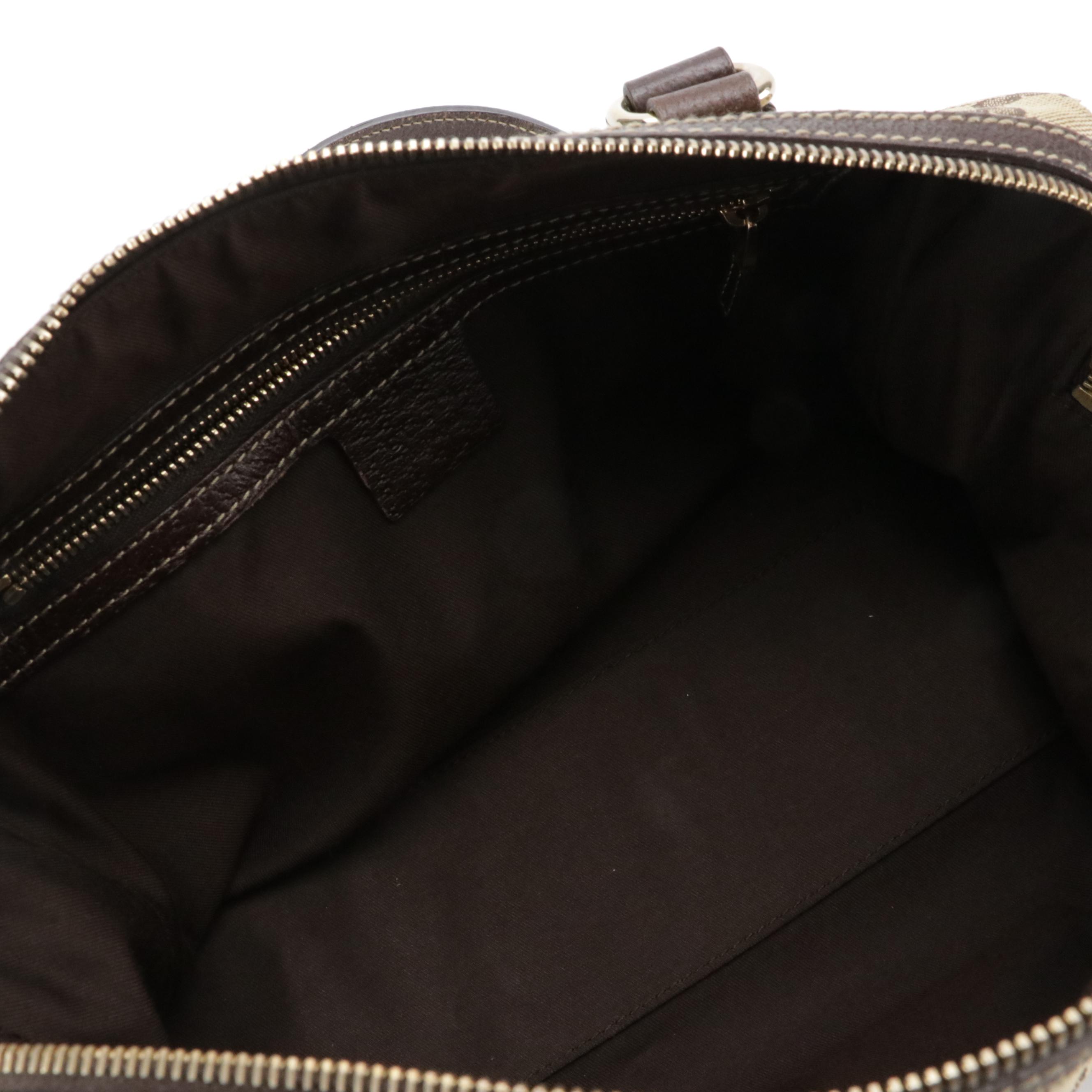 Gucci Charmy Zip-Around Boston Bag in GG Canvas and Brown Cinghiale Leather