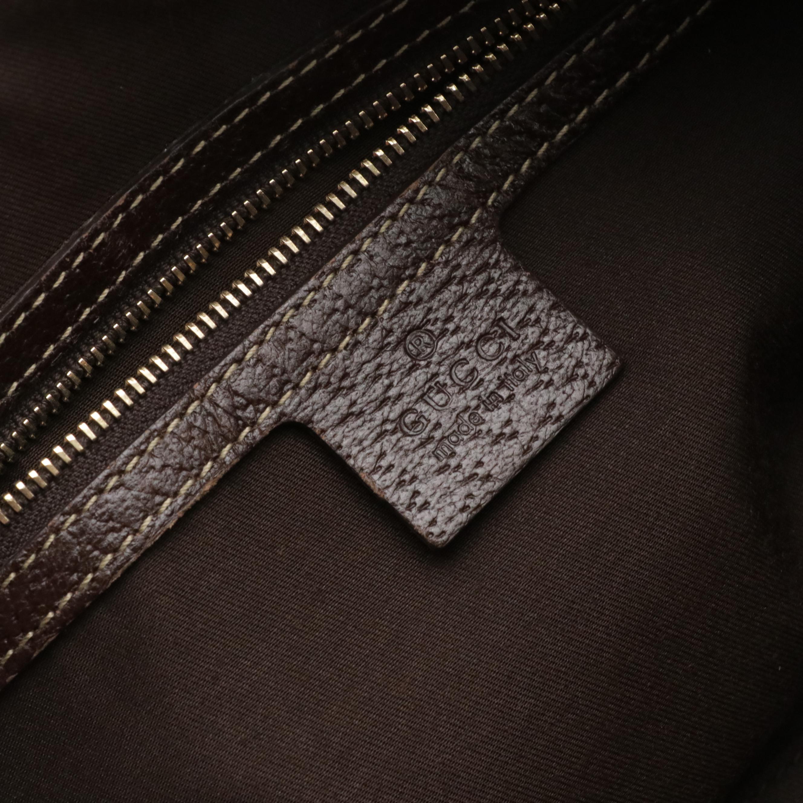 Gucci Charmy Zip-Around Boston Bag in GG Canvas and Brown Cinghiale Leather