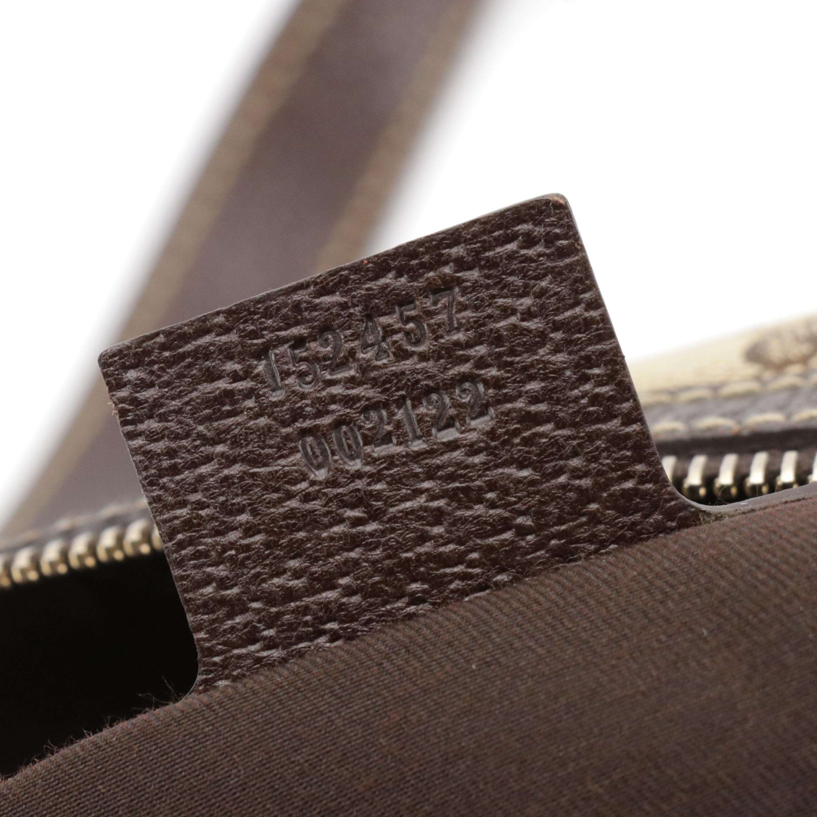 Gucci Charmy Zip-Around Boston Bag in GG Canvas and Brown Cinghiale Leather