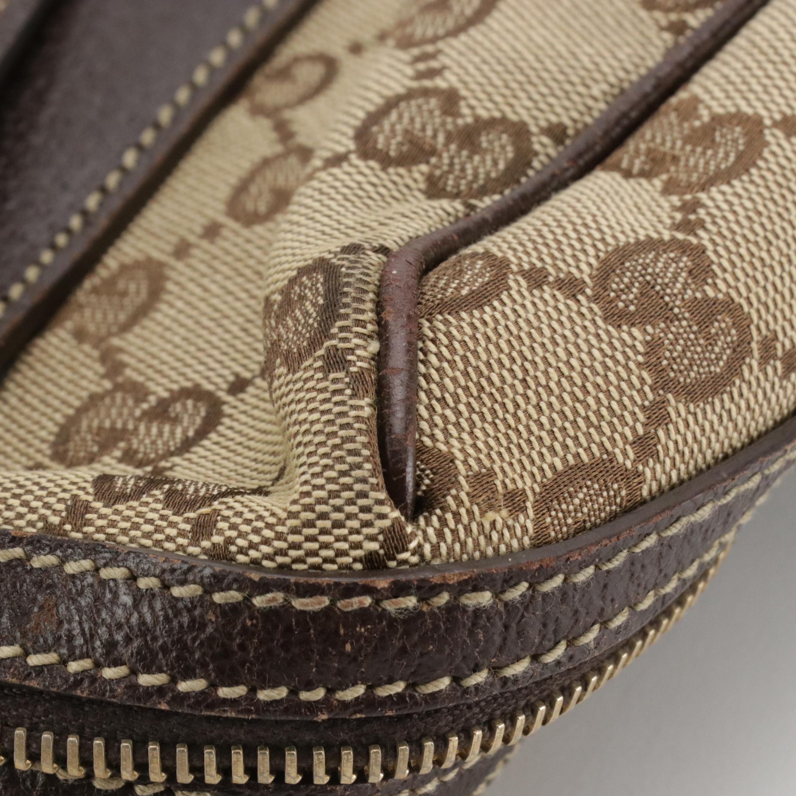 Gucci Charmy Zip-Around Boston Bag in GG Canvas and Brown Cinghiale Leather