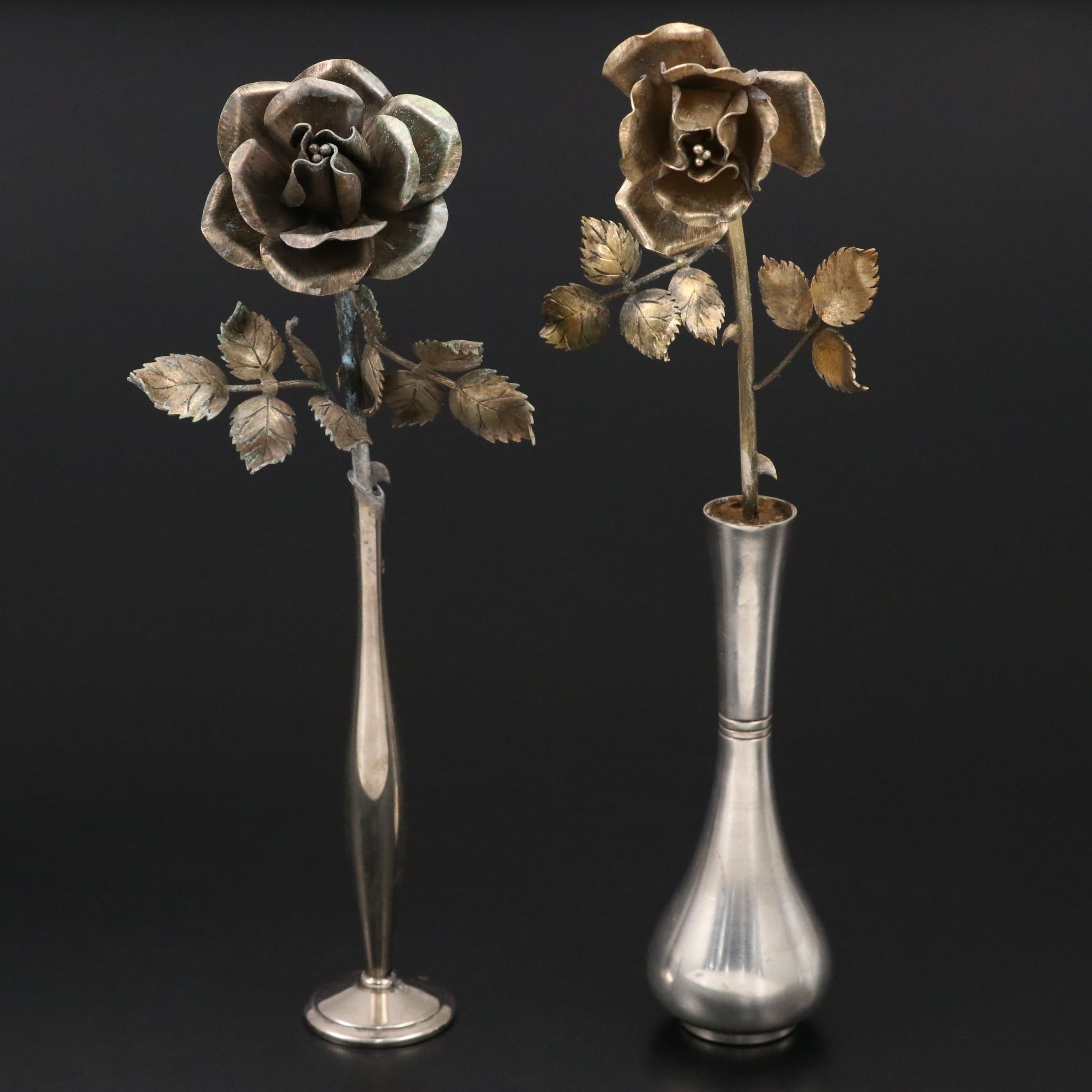 Tiffany & Co. Mexican Sterling Silver Roses in Bud Vases