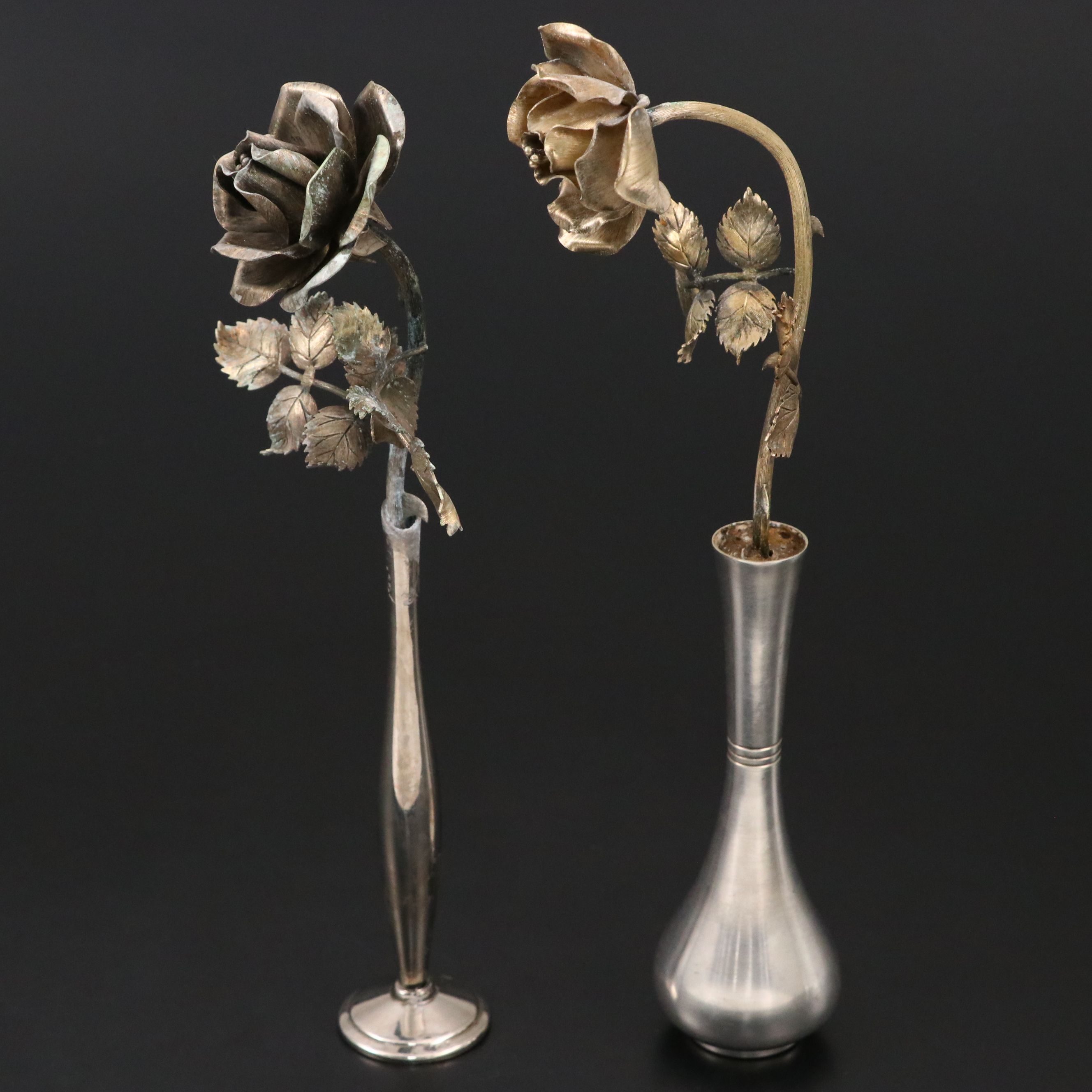Tiffany & Co. Mexican Sterling Silver Roses in Bud Vases