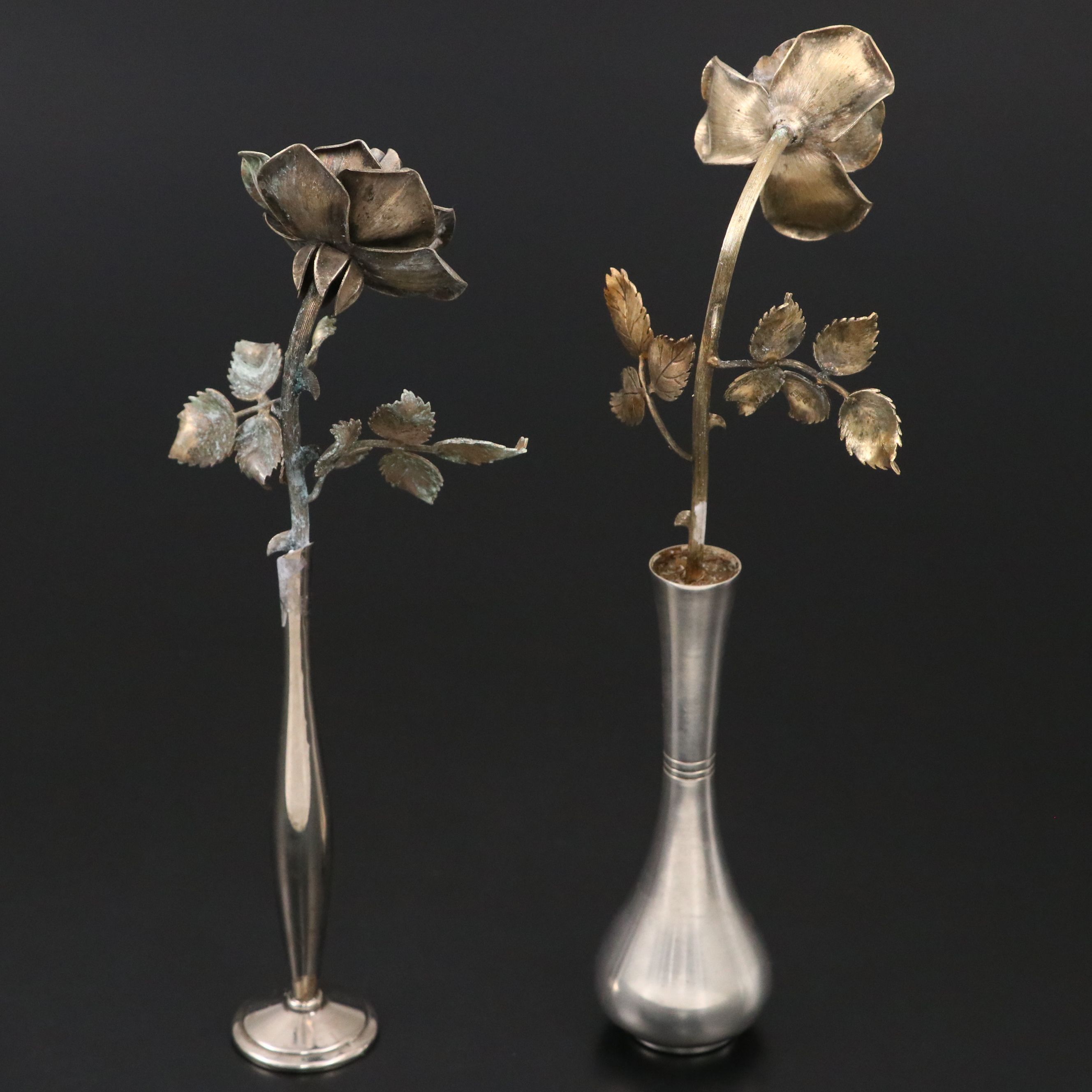 Tiffany & Co. Mexican Sterling Silver Roses in Bud Vases