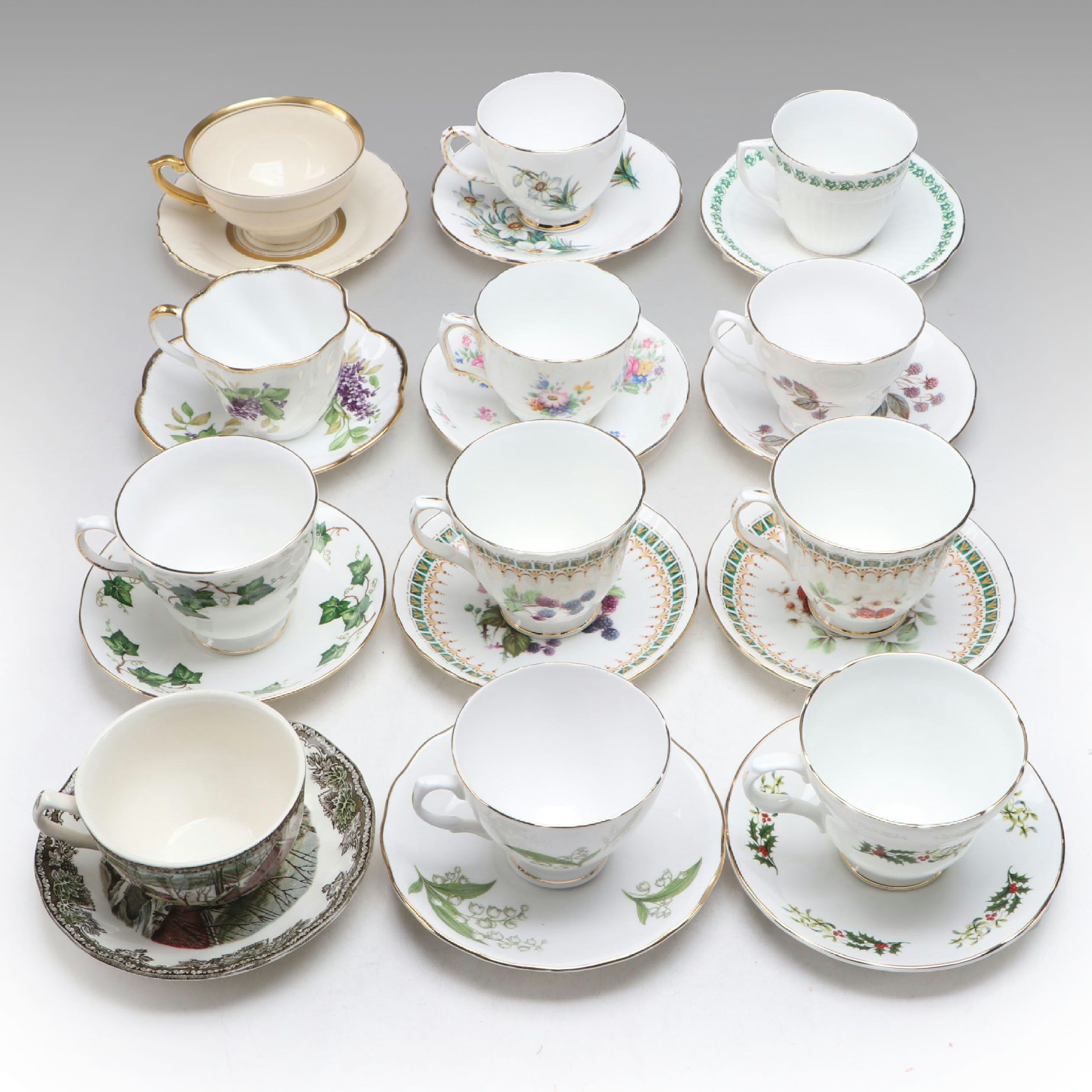 Johnson Bros. "The Friendly Village" and Other Assorted Tea Cups and Saucers